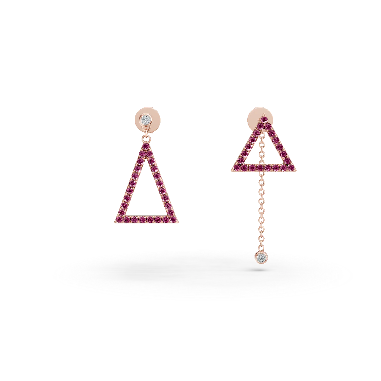 Rózsa arany geometrikus fülbevaló 0.5ct rózsaszín zafírral és 0.07ct gyémánttal-194167