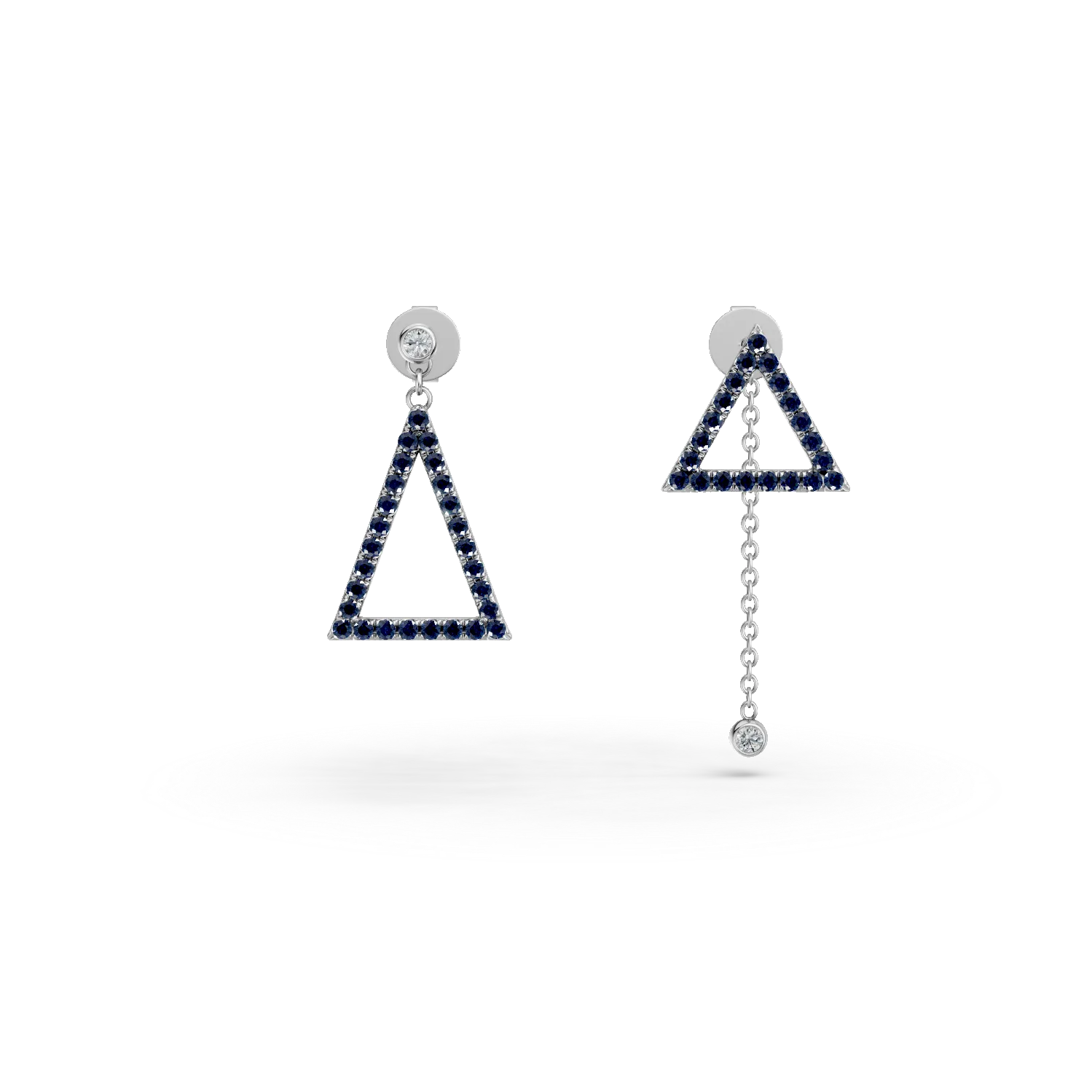 Cercei geometrici din aur alb cu safire de 0.5ct si diamante de 0.07ct