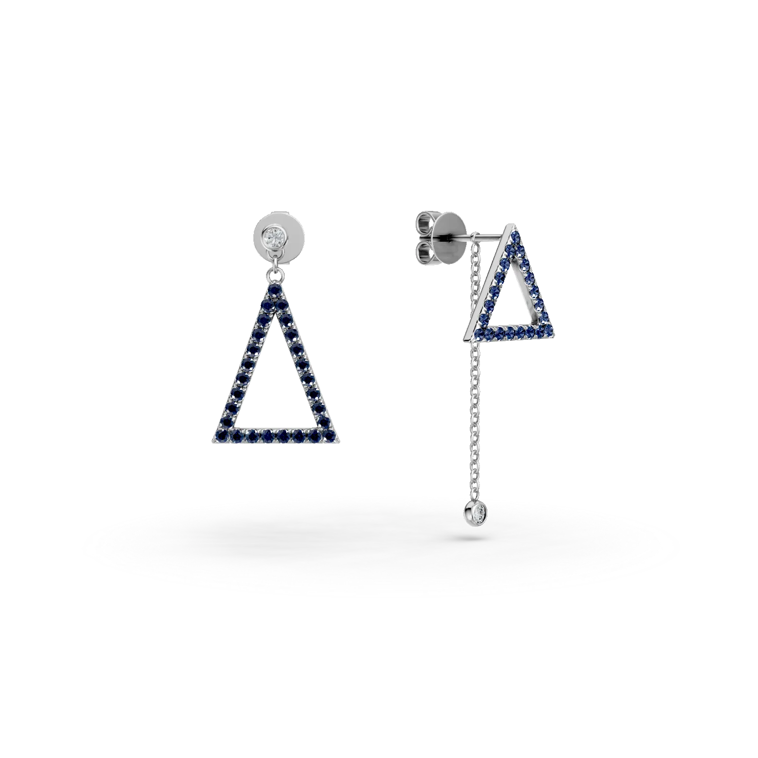 Геометрични обеци от бяло злато с 0.5кт сапфири и 0.07кт диаманти