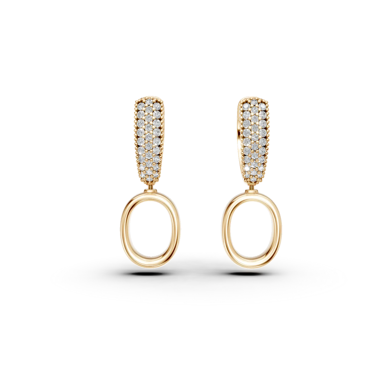 Геометрични обеци от жълто злато с циркони-194175