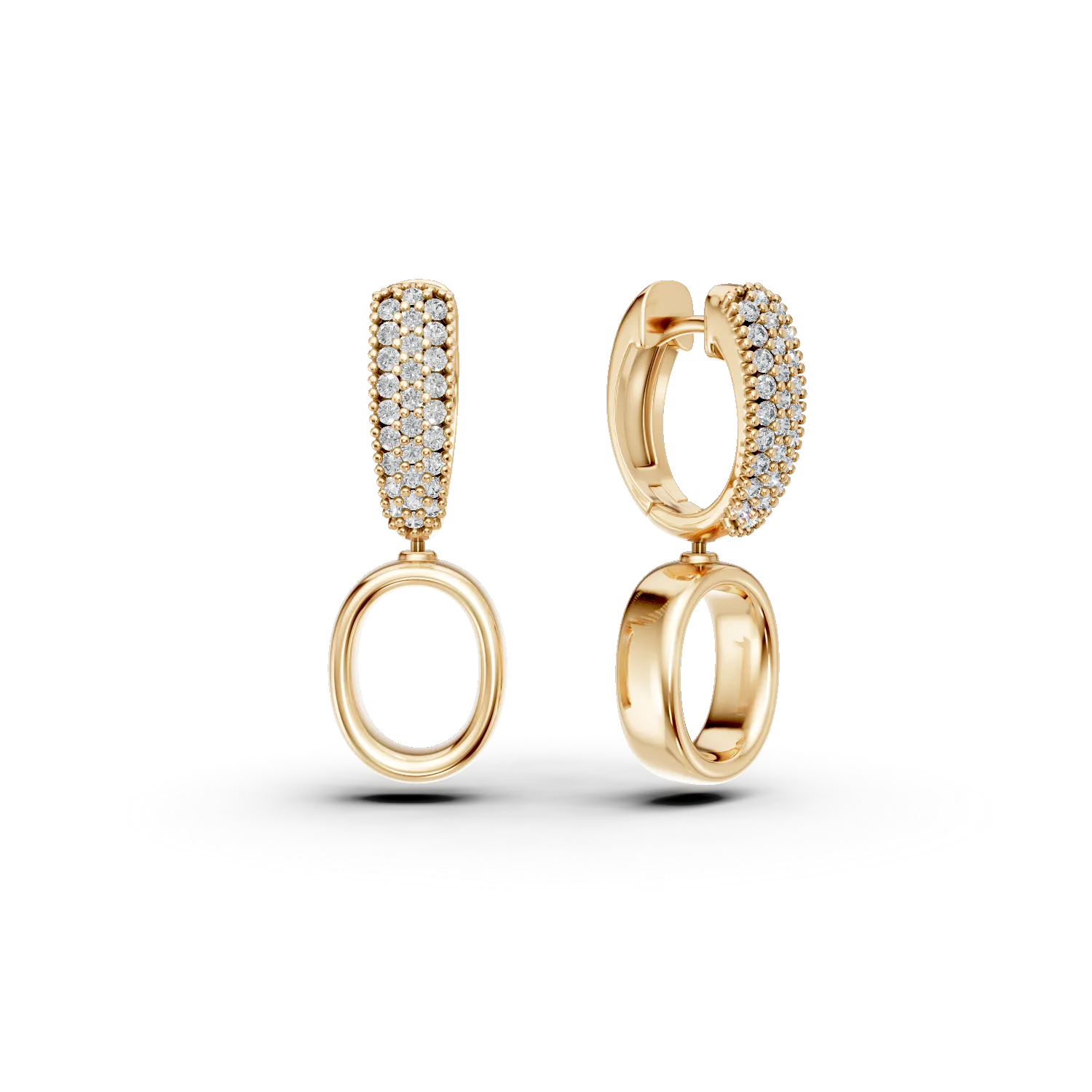 Геометрични обеци от жълто злато с циркони