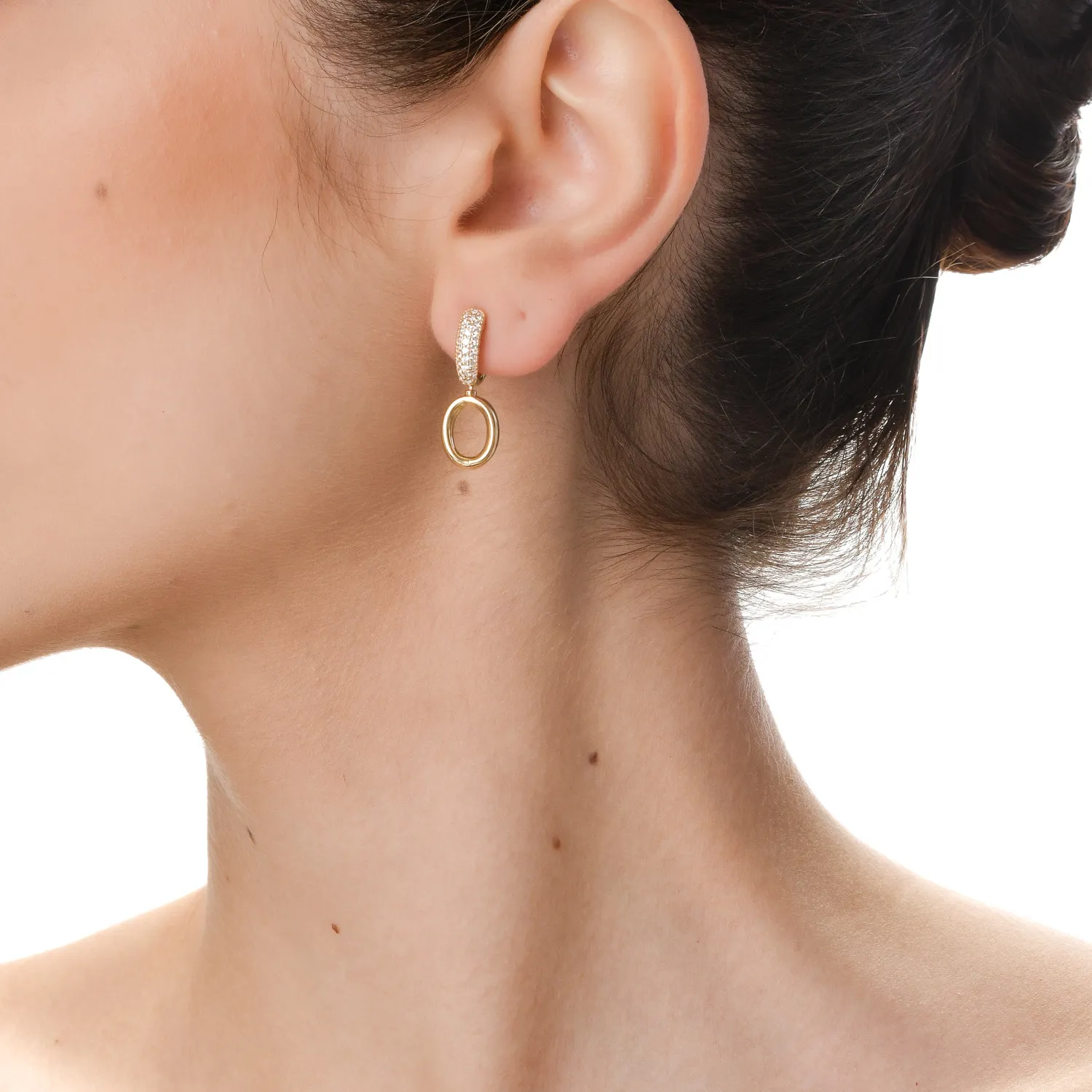Yellow gold geometric earrings with zirconia