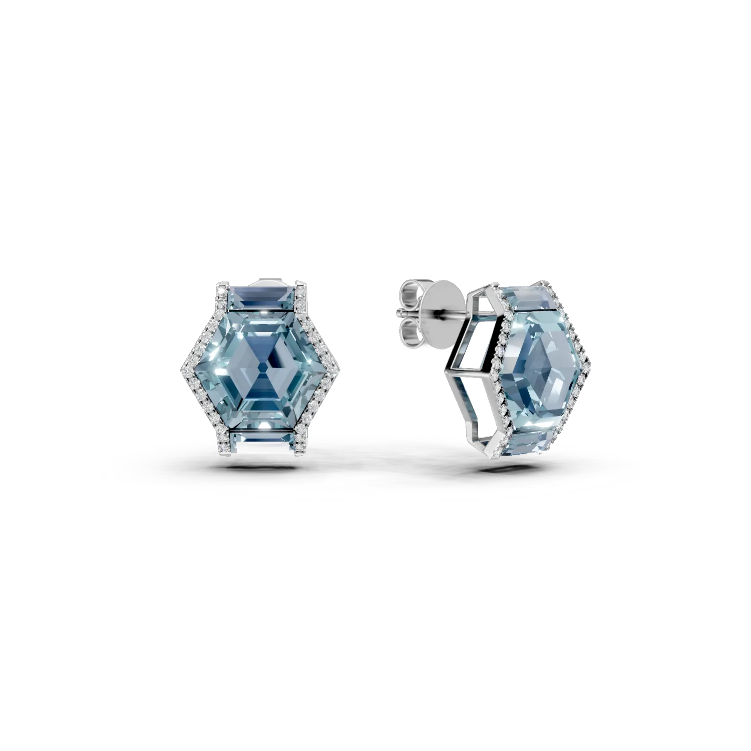 Teilor Cercei stud din aur alb cu topaze hexagonale si baguette de 14.3ct si diamante de 0.2ct