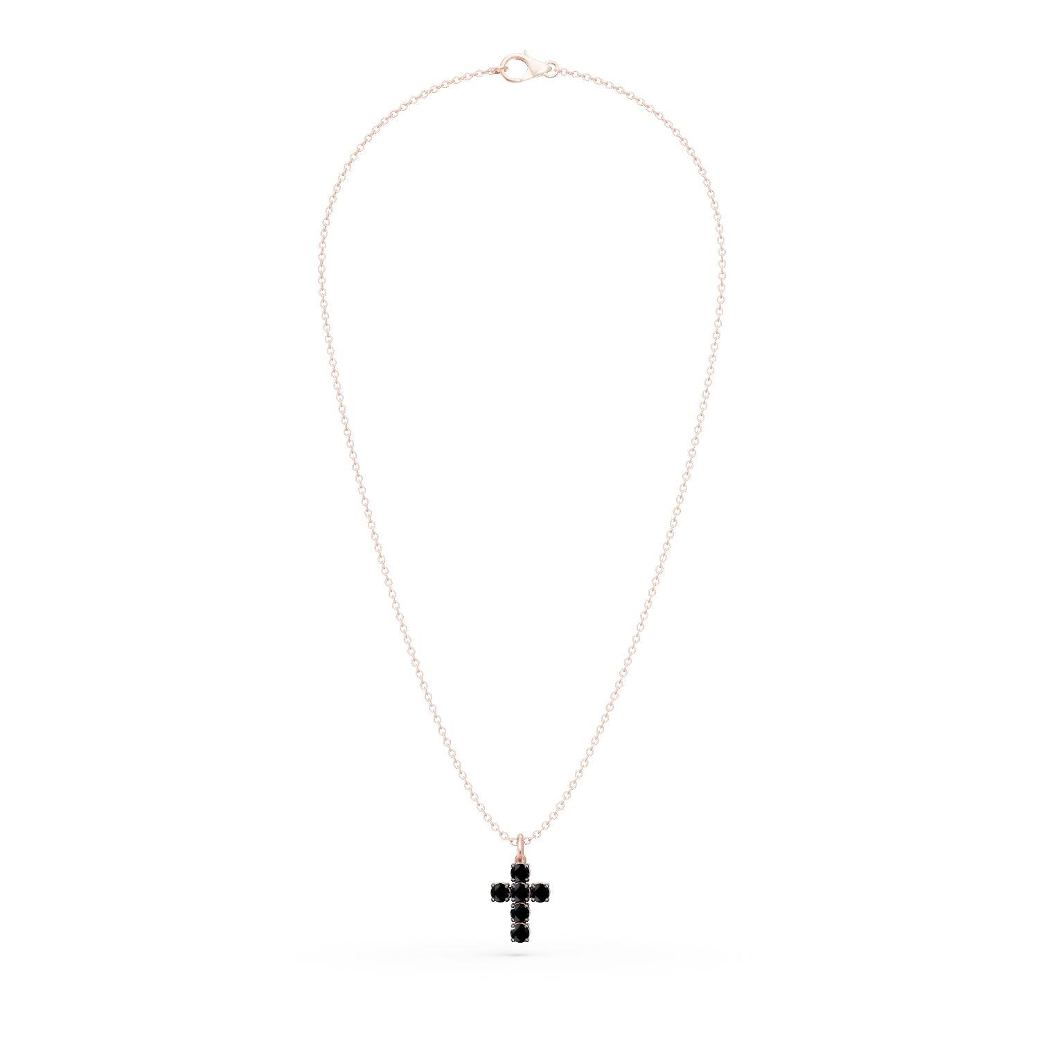 Lant cu pandantiv cruce din aur roz cu diamante negre de 0.6ct