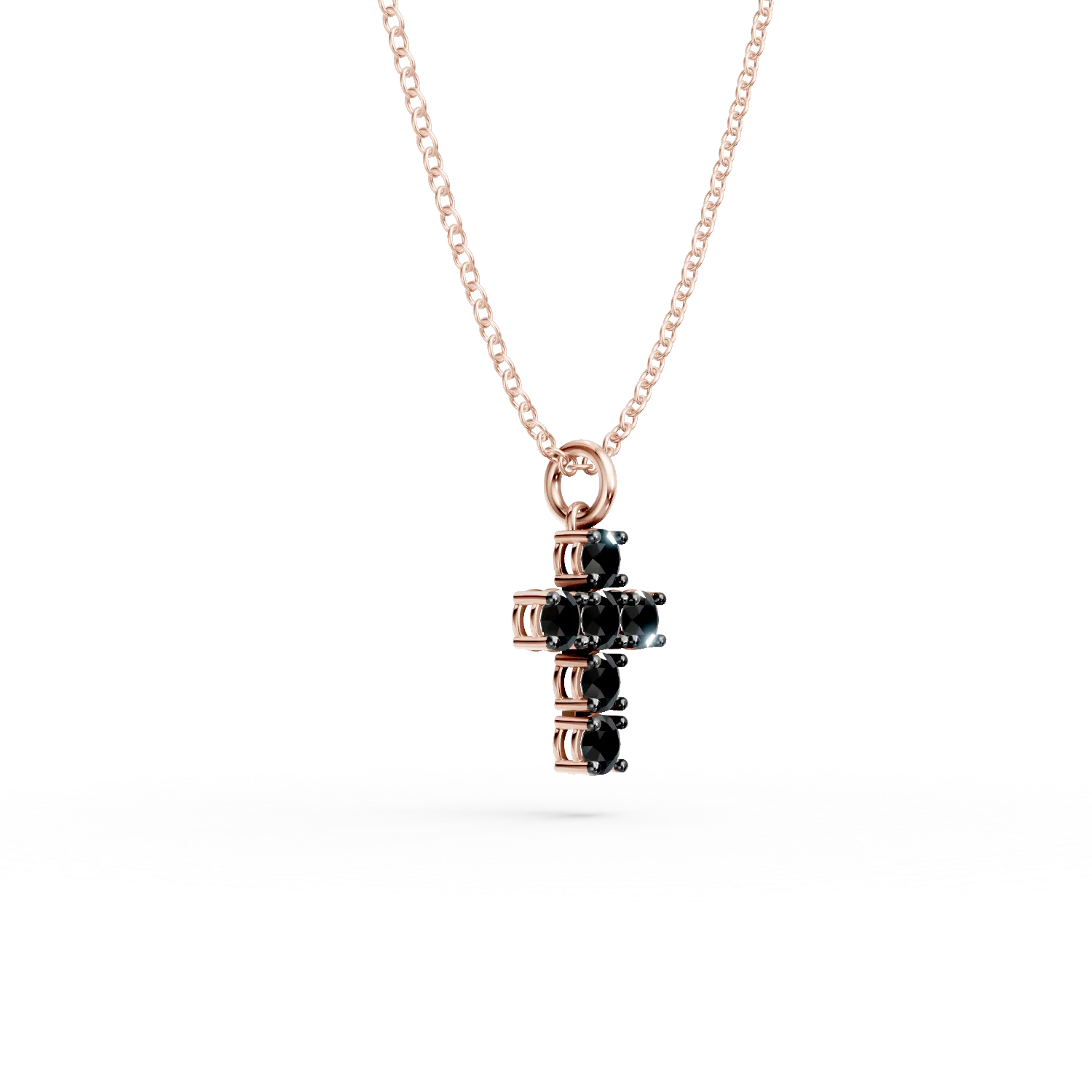 Lant cu pandantiv cruce din aur roz cu diamante negre de 0.6ct