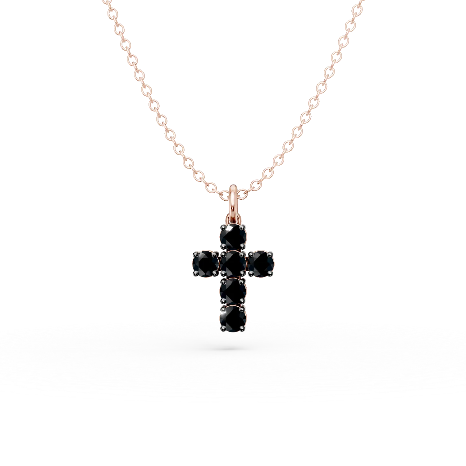 Lant cu pandantiv cruce din aur roz cu diamante negre de 0.6ct-194356