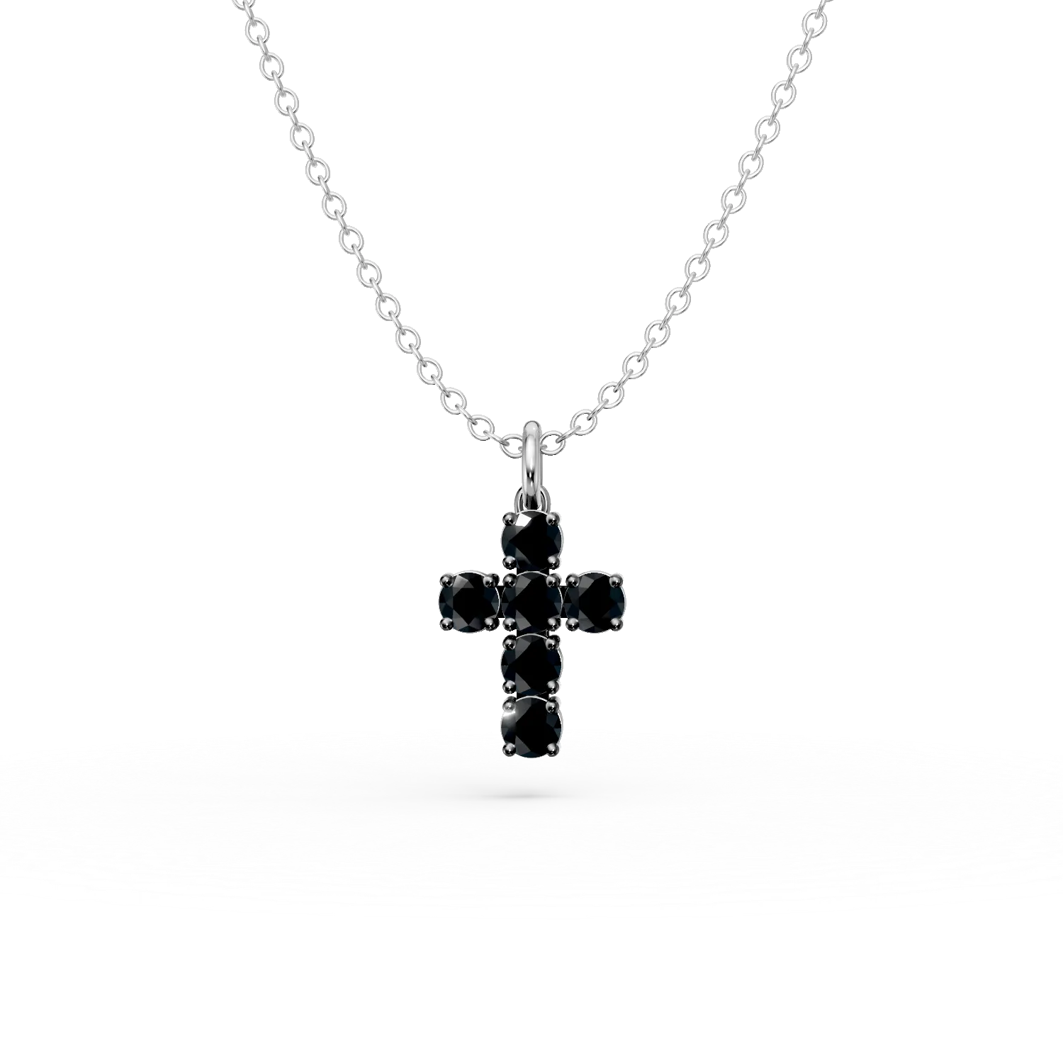 Lant cu pandantiv cruce din aur alb cu diamante negre de 0.6ct