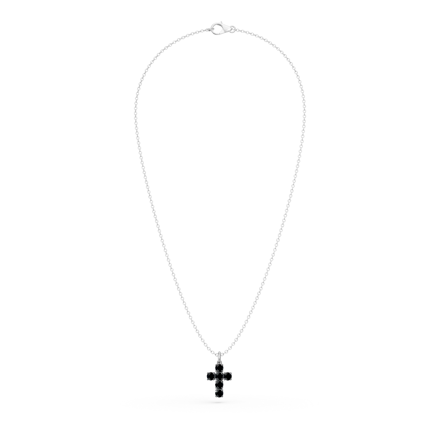 Lant cu pandantiv cruce din aur alb cu diamante negre de 0.6ct