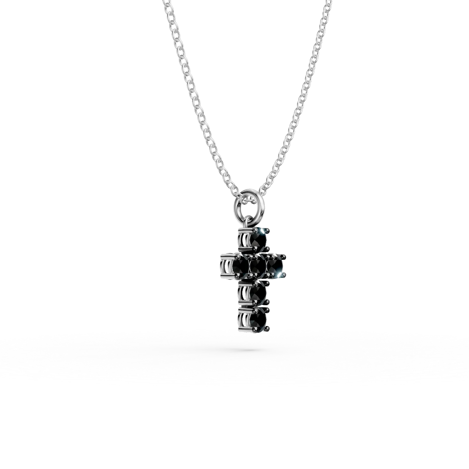 Lant cu pandantiv cruce din aur alb cu diamante negre de 0.6ct