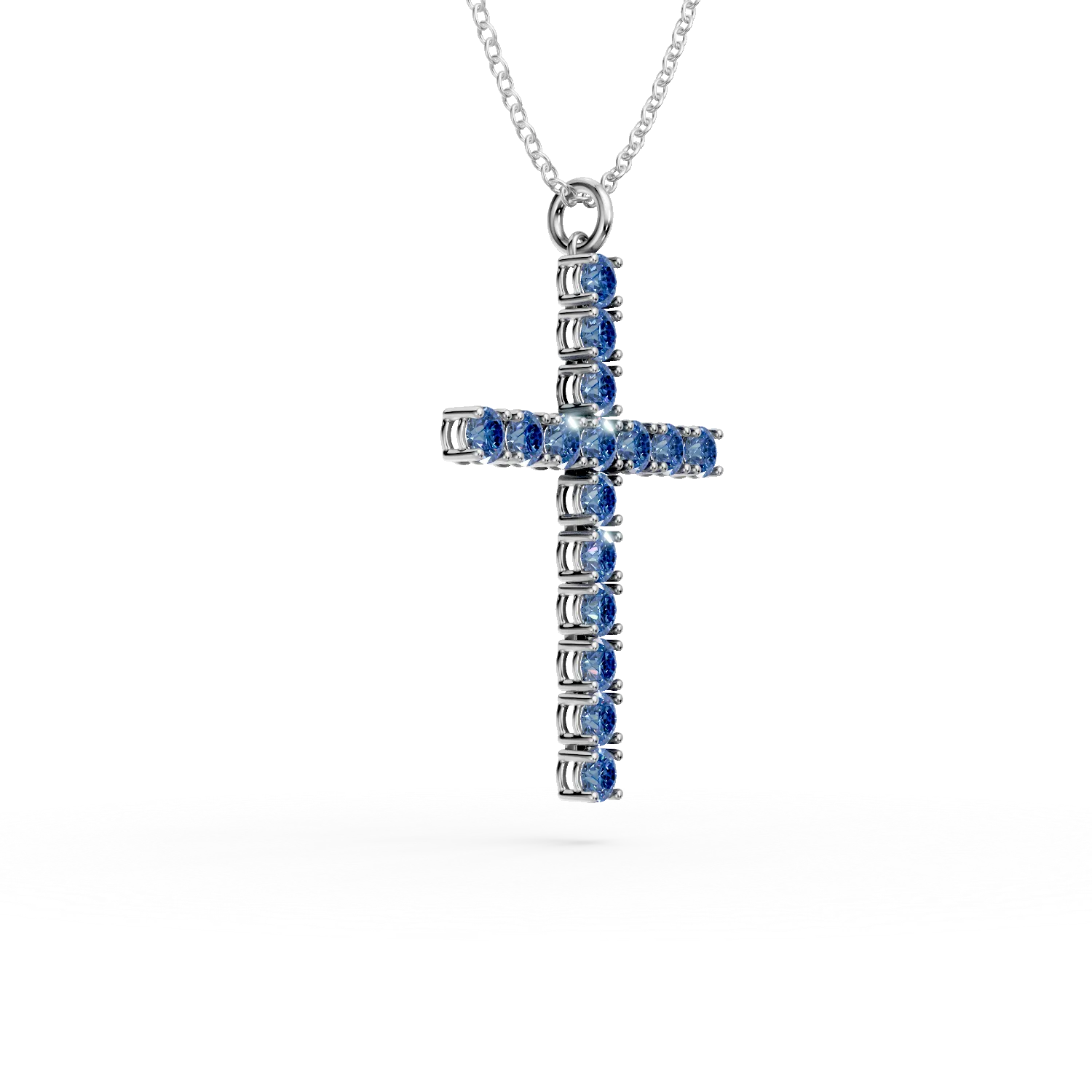 Fehérarany kereszt medálos nyaklánc 1.3ct zafírral
