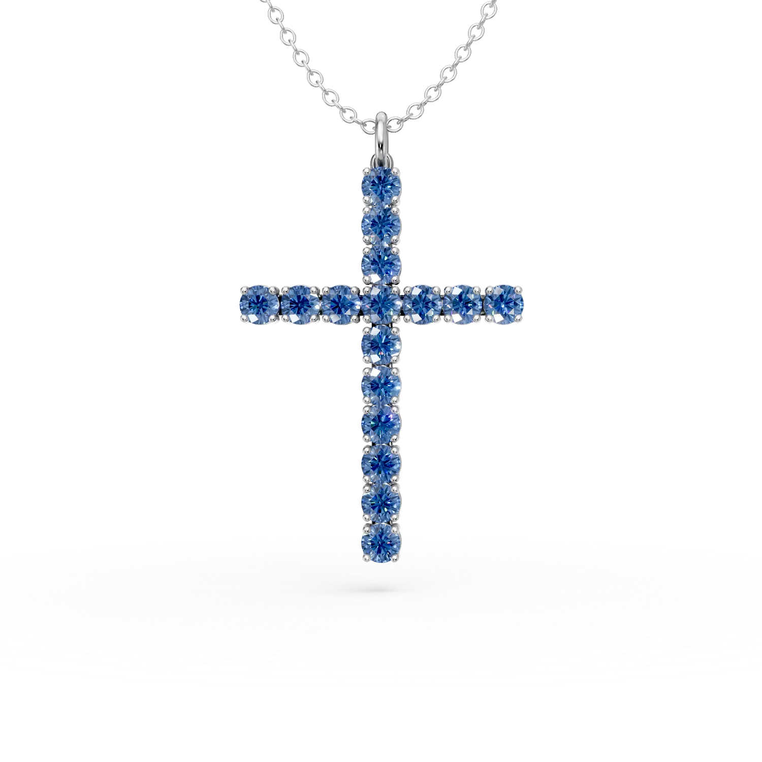 Lant cu pandantiv cruce din aur alb cu safire de 1.3ct