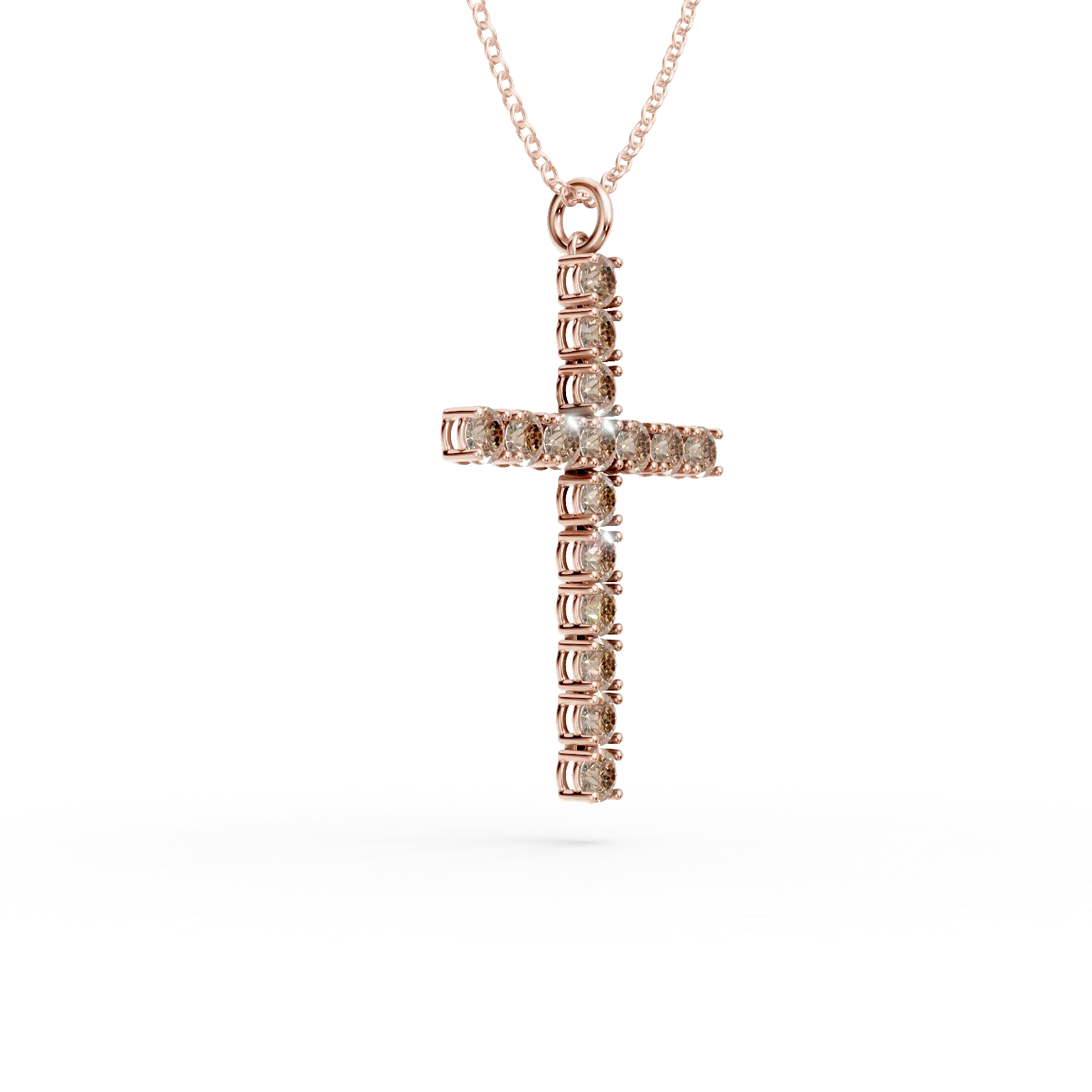 Rózsa arany kereszt medálos nyaklánc 1.2ct barna gyémánttal