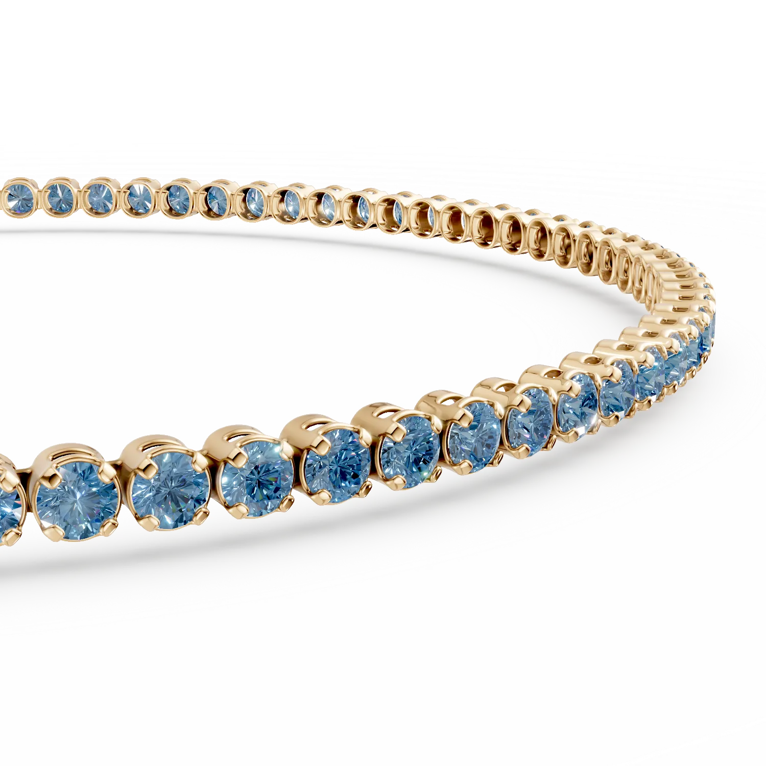Yellow gold tennis bracelet with blue zirconia