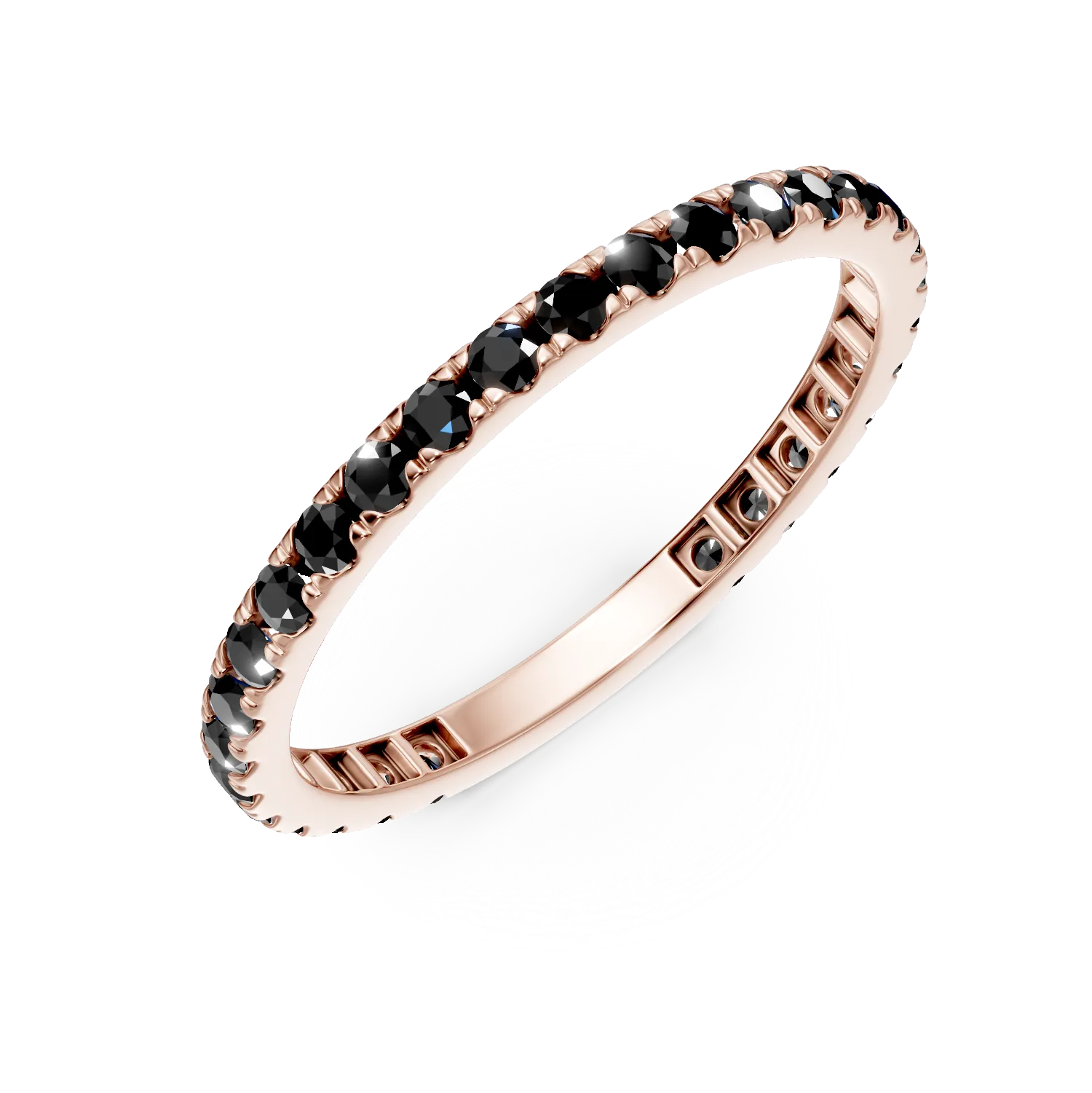 Inel semi eternity din aur roz cu diamante negre de 0.47ct