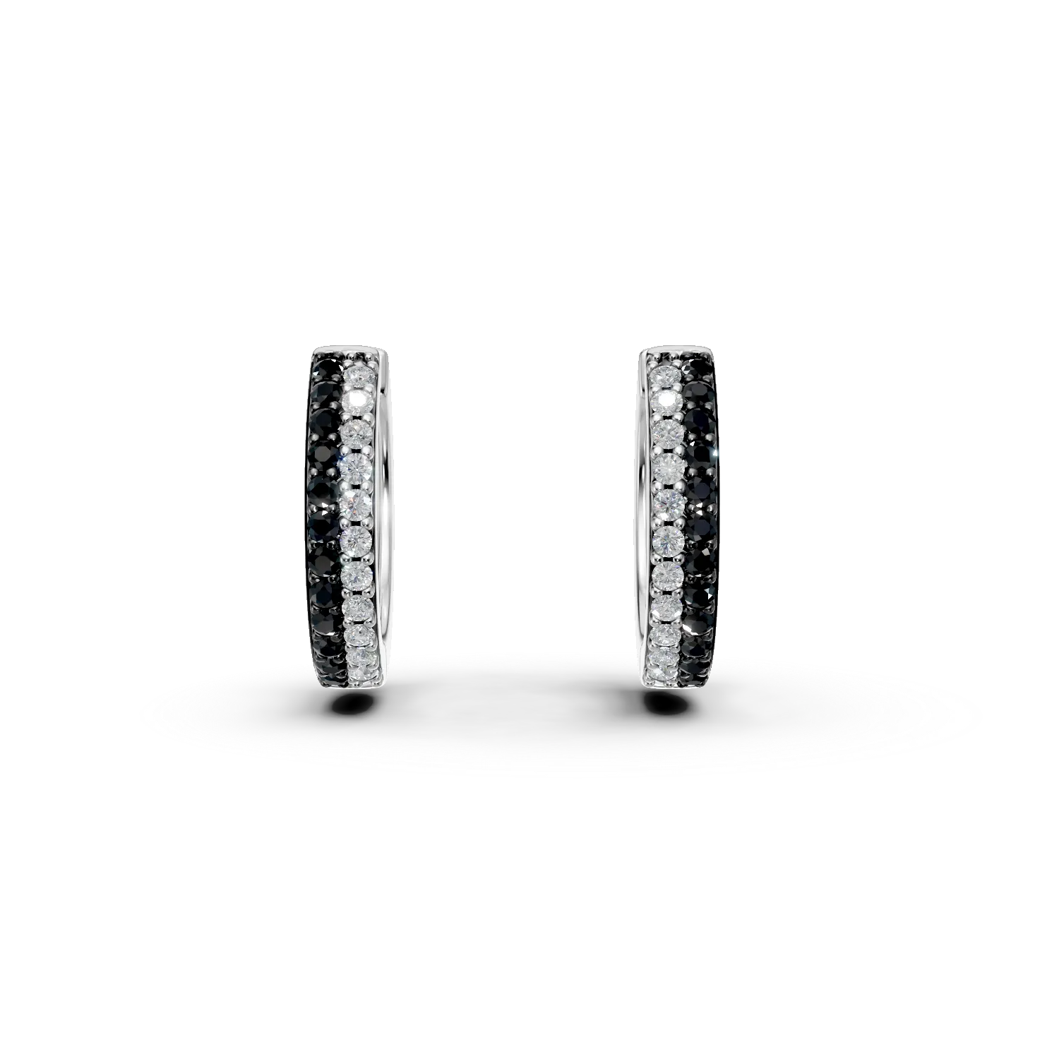 Cercei rotunzi din aur alb cu diamante negre si albe de 0.22ct