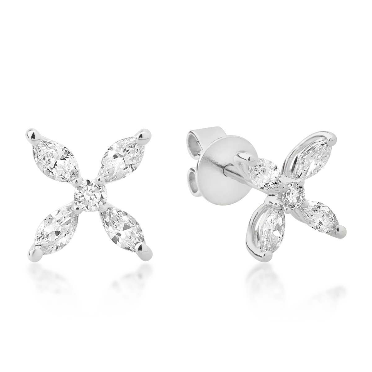 Cercei cu surub din aur alb cu diamante marquise si round de 0.3ct