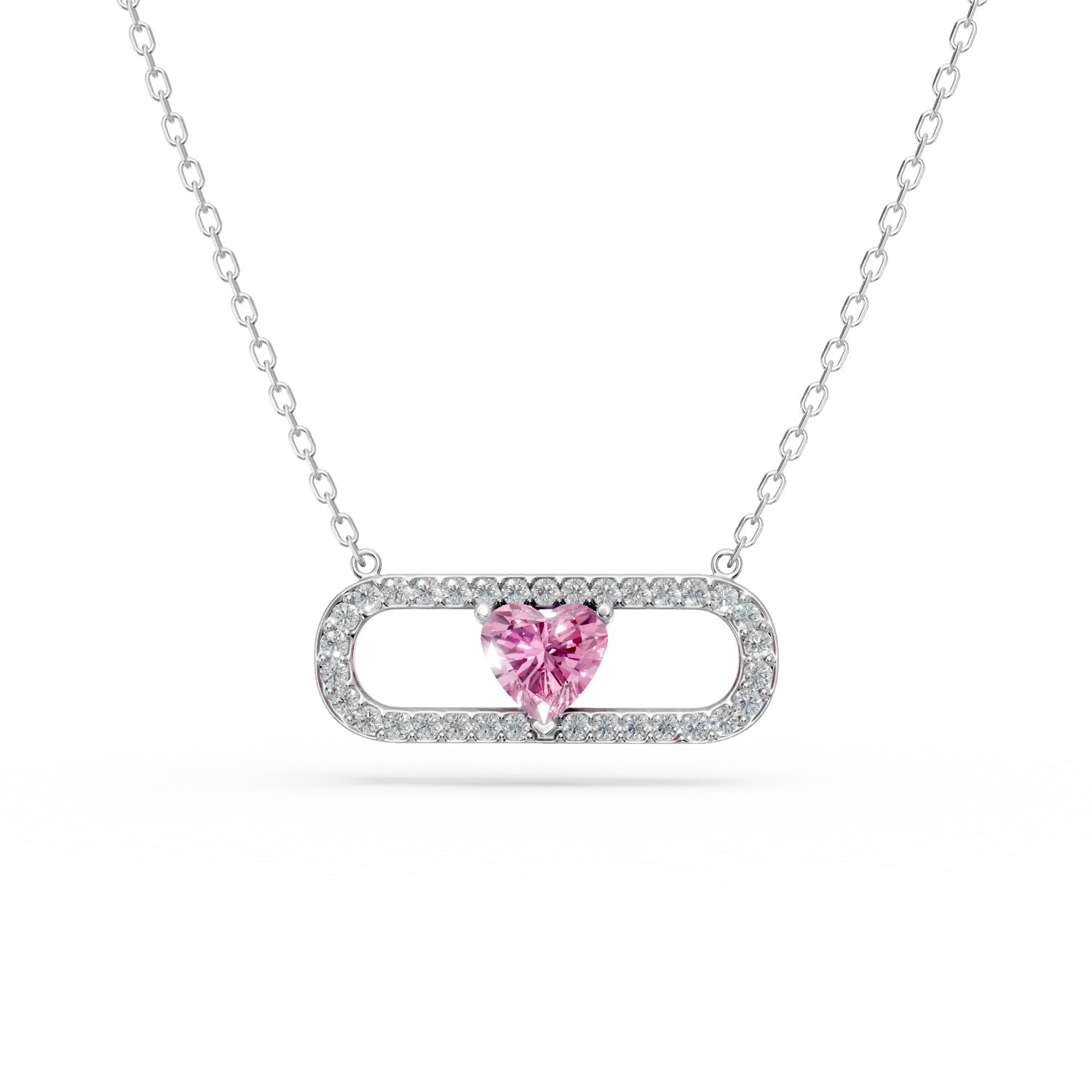 White gold geometric pendant necklace with pink and white zirconia-194465