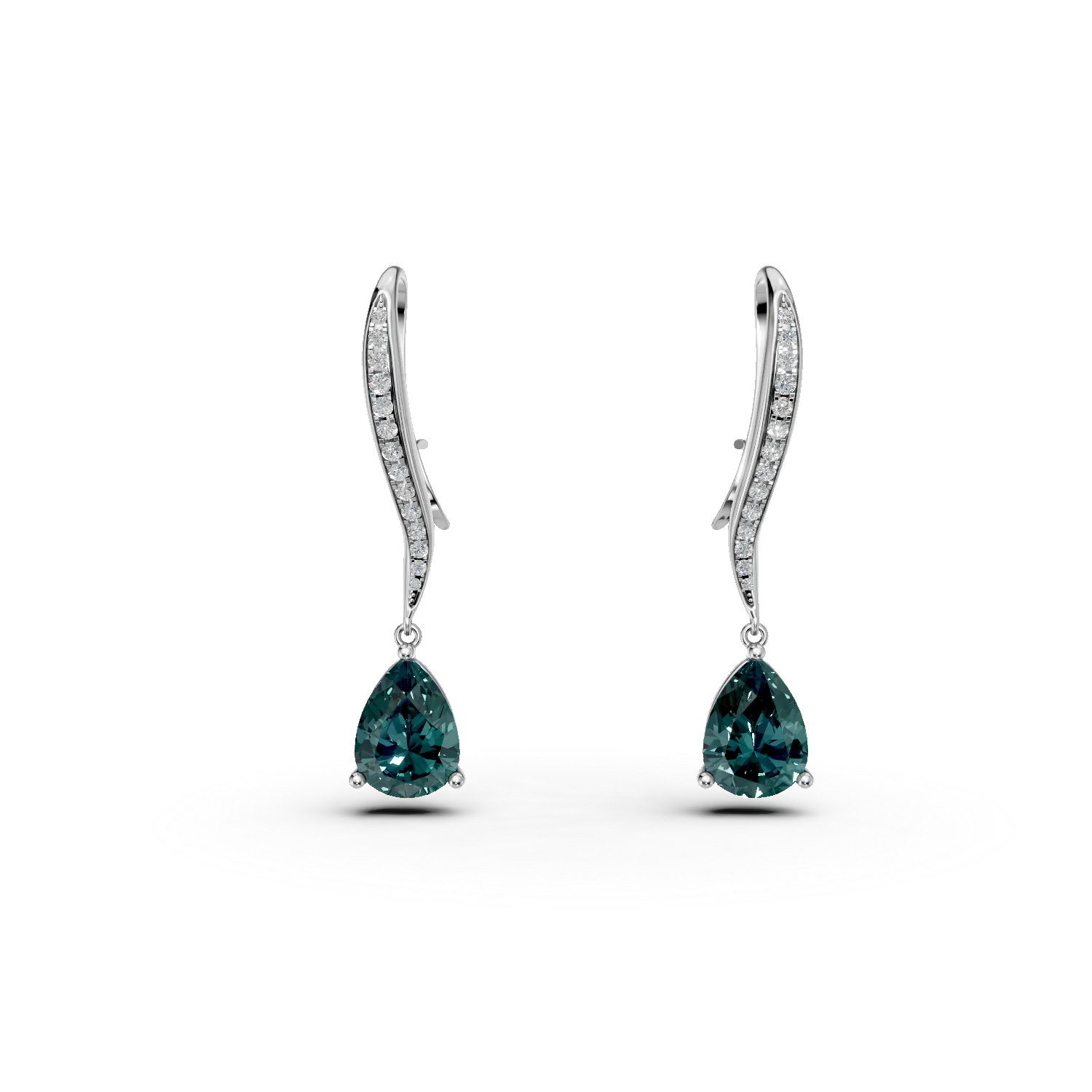 White gold long earrings with 0.1ct diamonds and 3.8ct London Blue topaz-194887