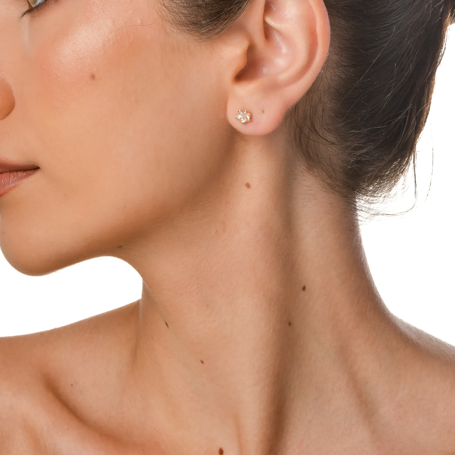 Cercei floare de tei din aur galben cu safire roz de 0.03ct pentru copii