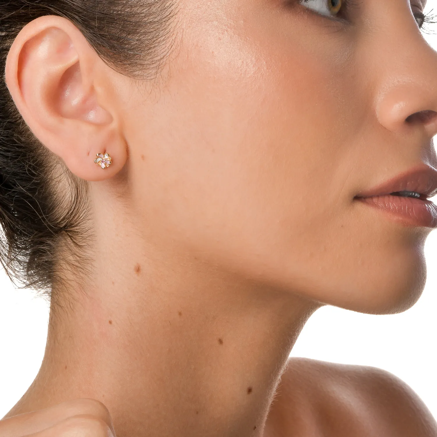 Cercei floare de tei din aur galben cu safire roz de 0.03ct pentru copii