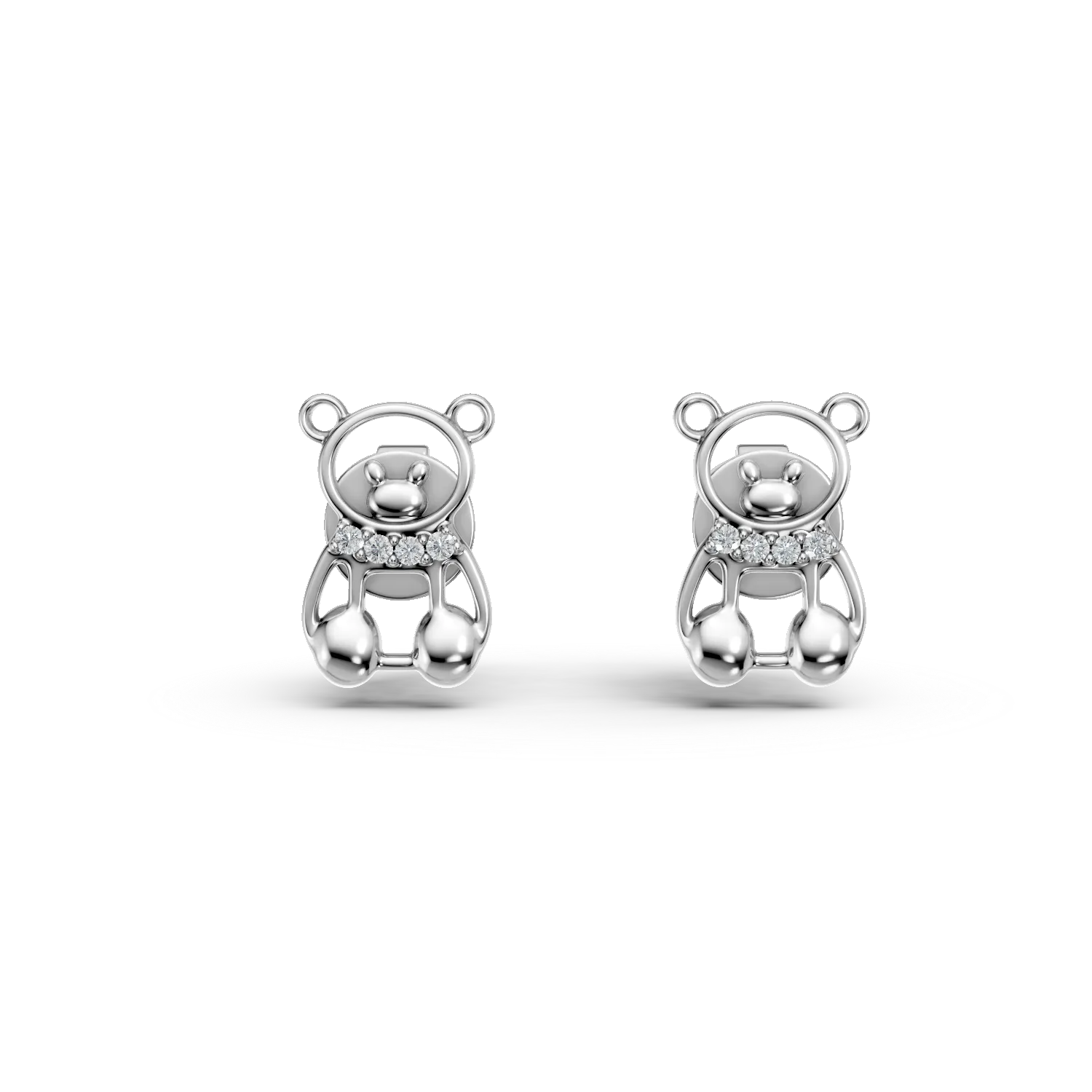 Dziecięce kolczyki z białego złota w kształcie misia z diamentami o masie 0.2ct-195402