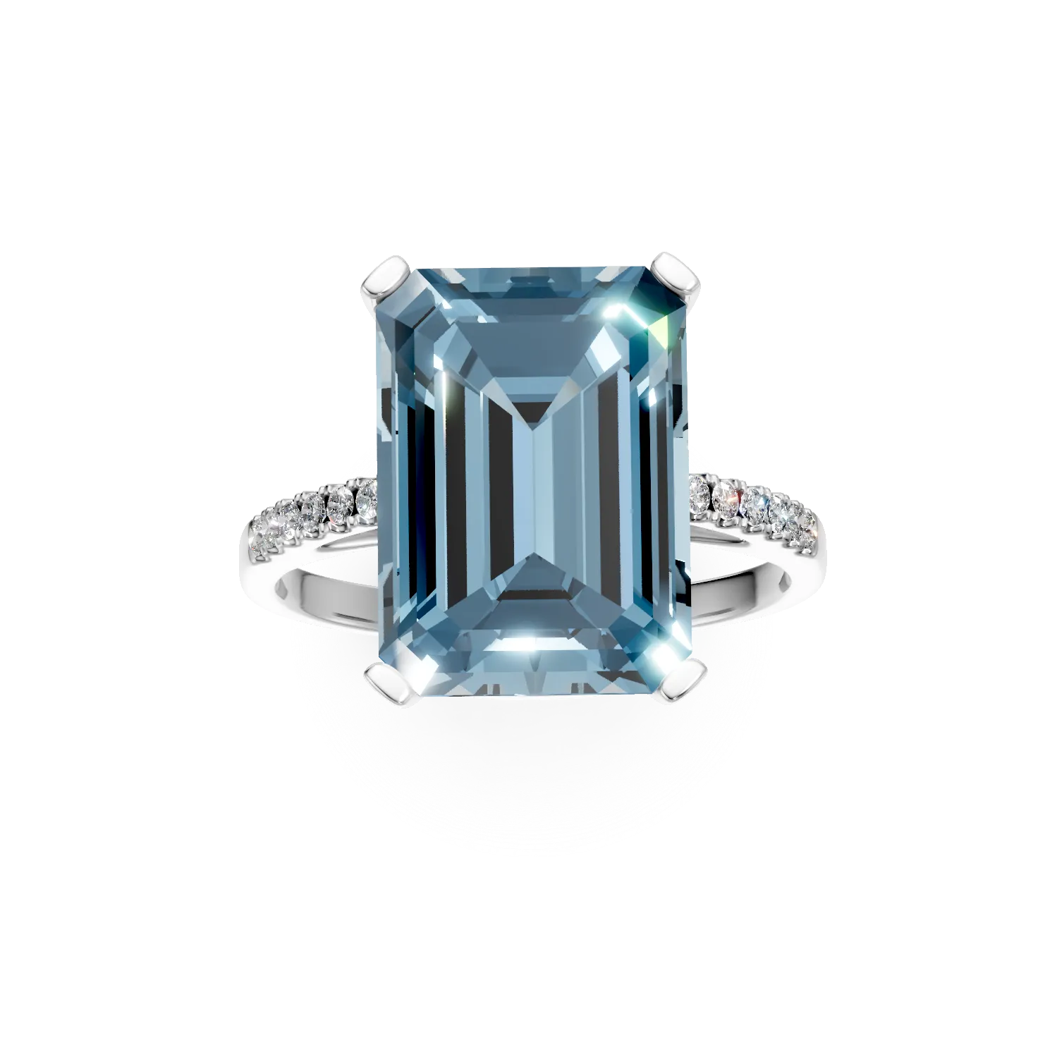 Inel geometric din aur alb cu topaz albastru octogonal de 9.3ct si diamante de 0.1ct