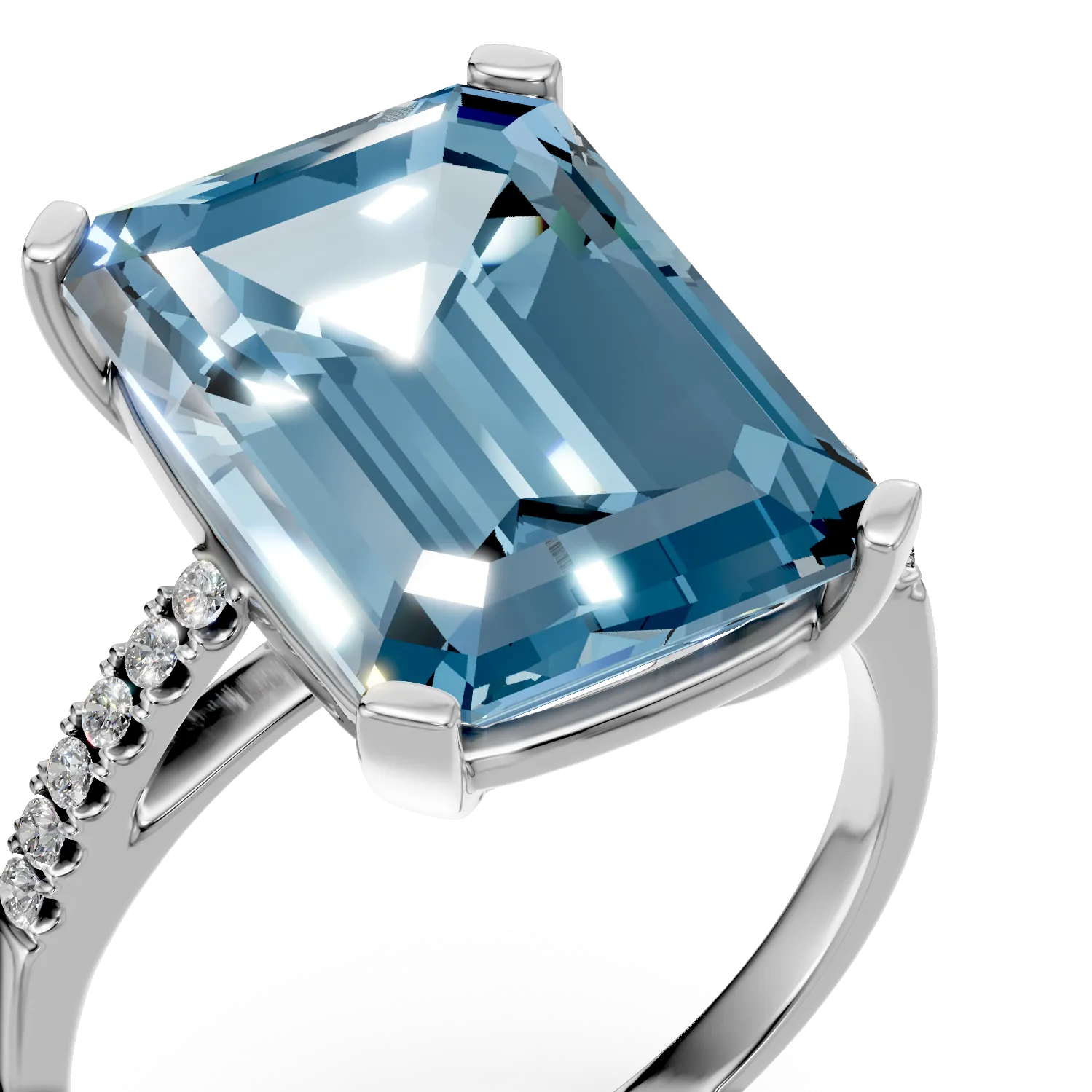 Inel geometric din aur alb cu topaz albastru octogonal de 9.3ct si diamante de 0.1ct