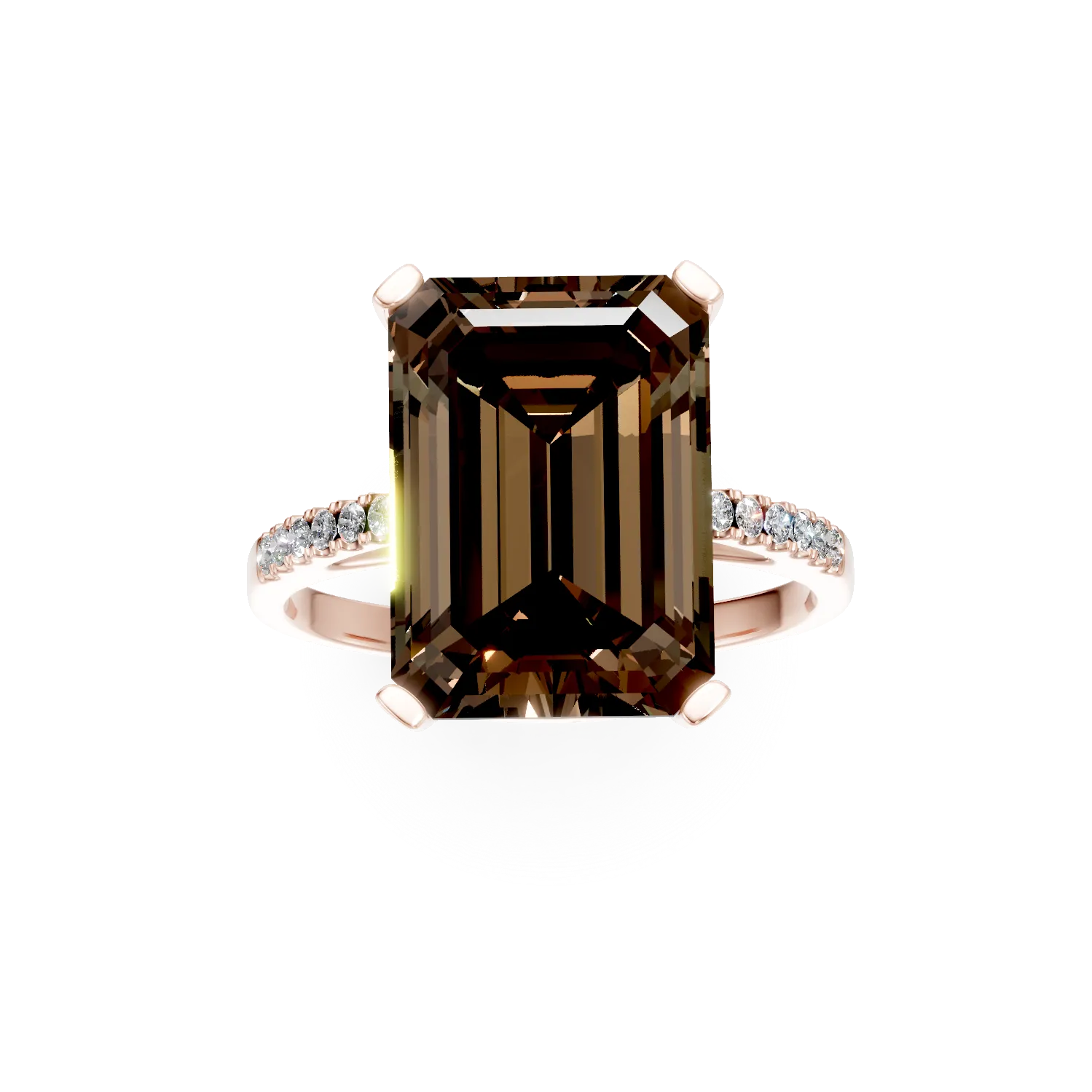 Pierścionek geometryczny z różowego złota z kwarcem dymnym o masie 7.3ct i diamentami o masie 0.1ct