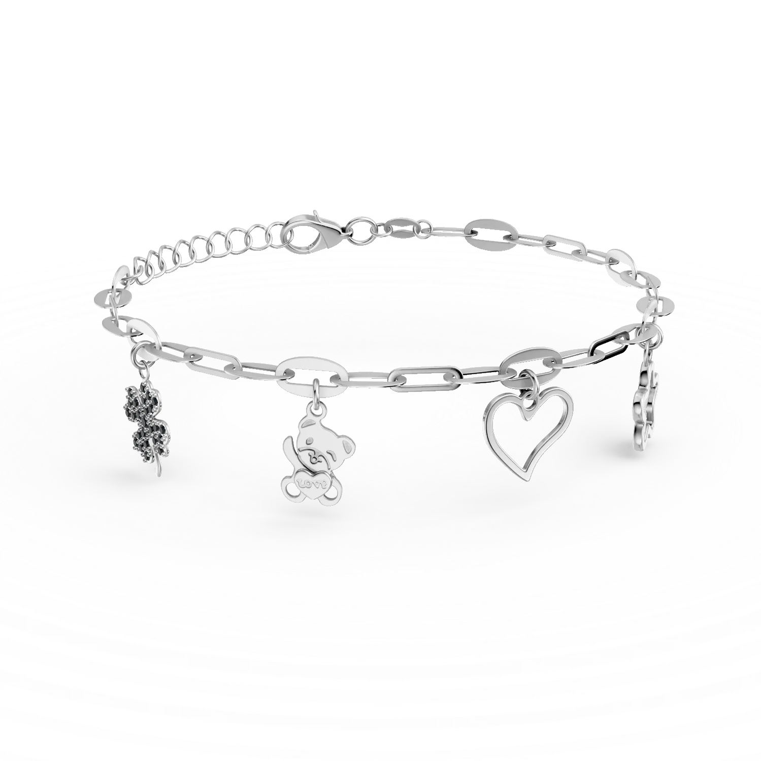 Bratara cu pandantive din aur alb si zirconii negre pentru copii