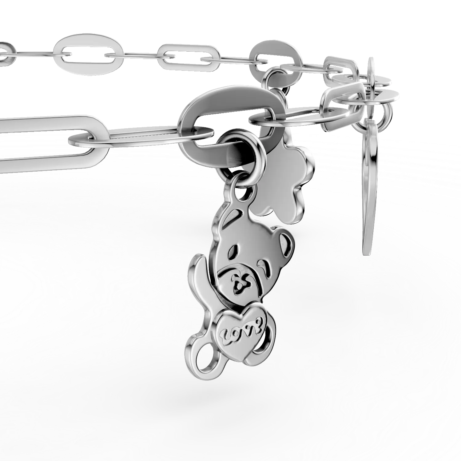 Bratara cu pandantive din aur alb si zirconii negre pentru copii