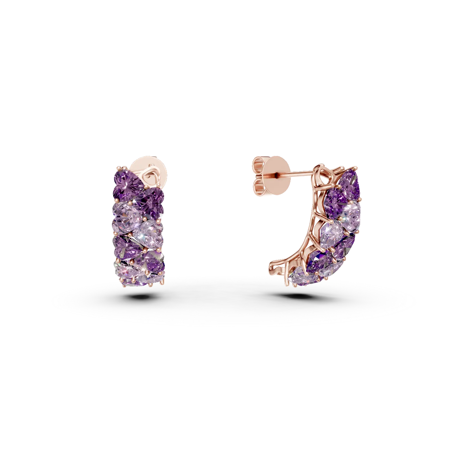 Cercei on ear din aur roz cu ametiste de 4.3ct