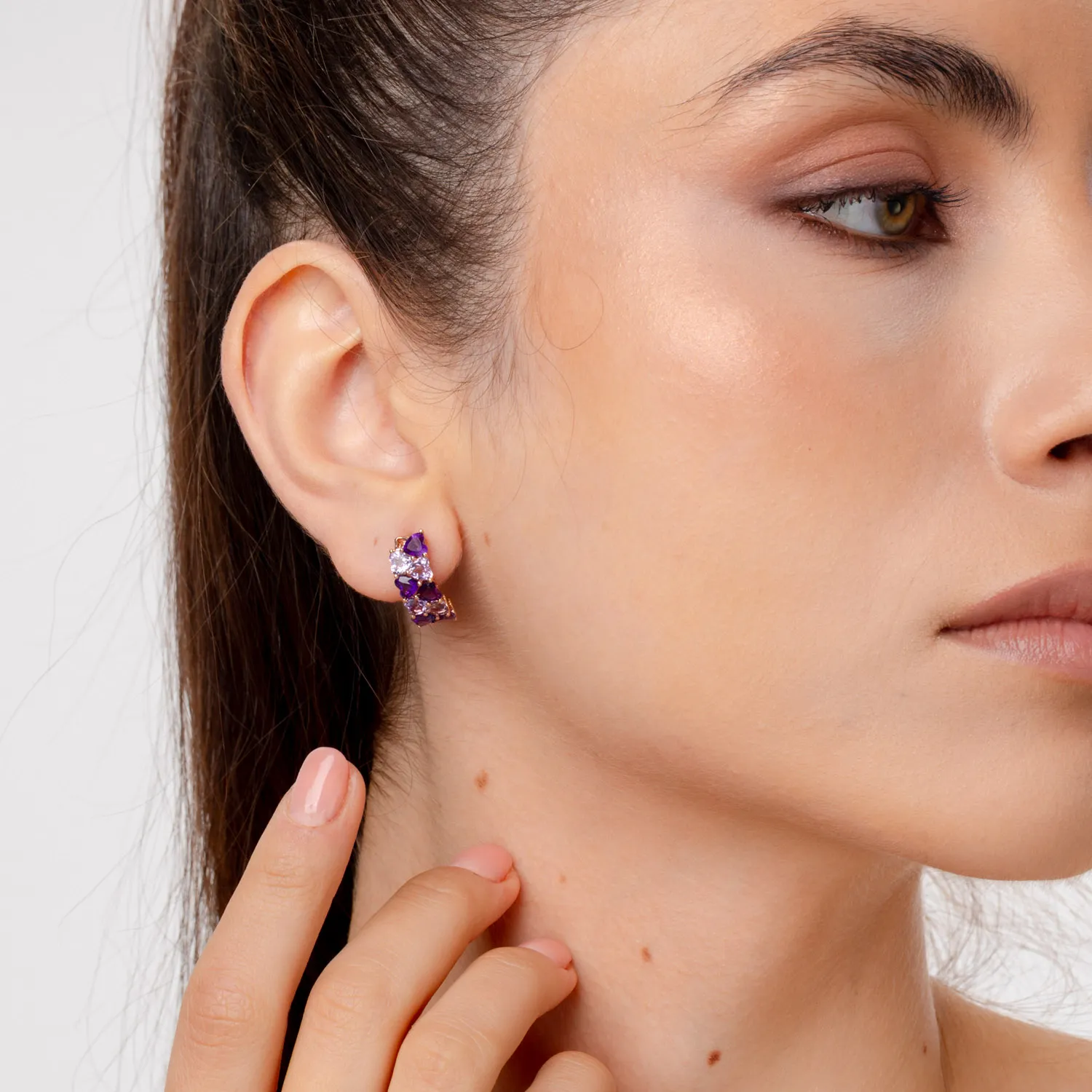 Cercei on ear din aur roz cu ametiste heart de 4.3ct