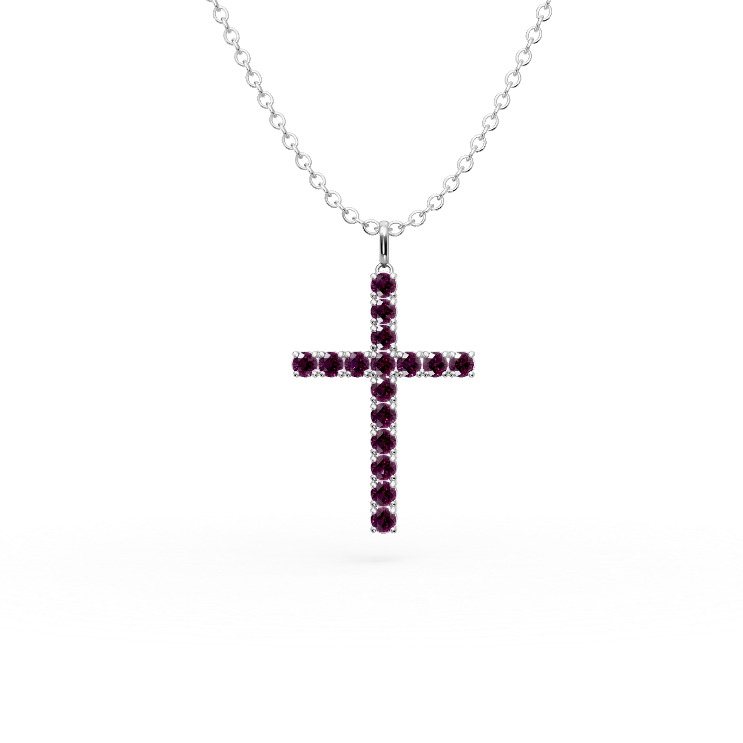 Teilor Lant cu pandantiv cruce din aur alb cu rubine de 1.5ct