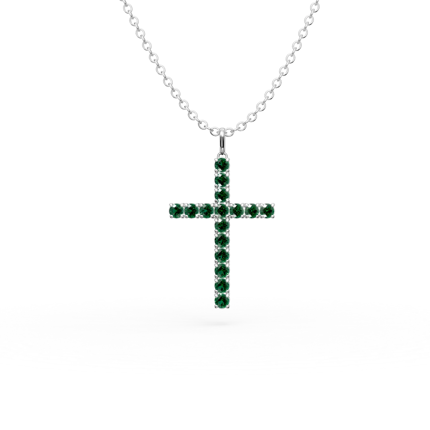 Teilor Lant cu pandantiv cruce din aur alb cu smaralde de 1.1ct