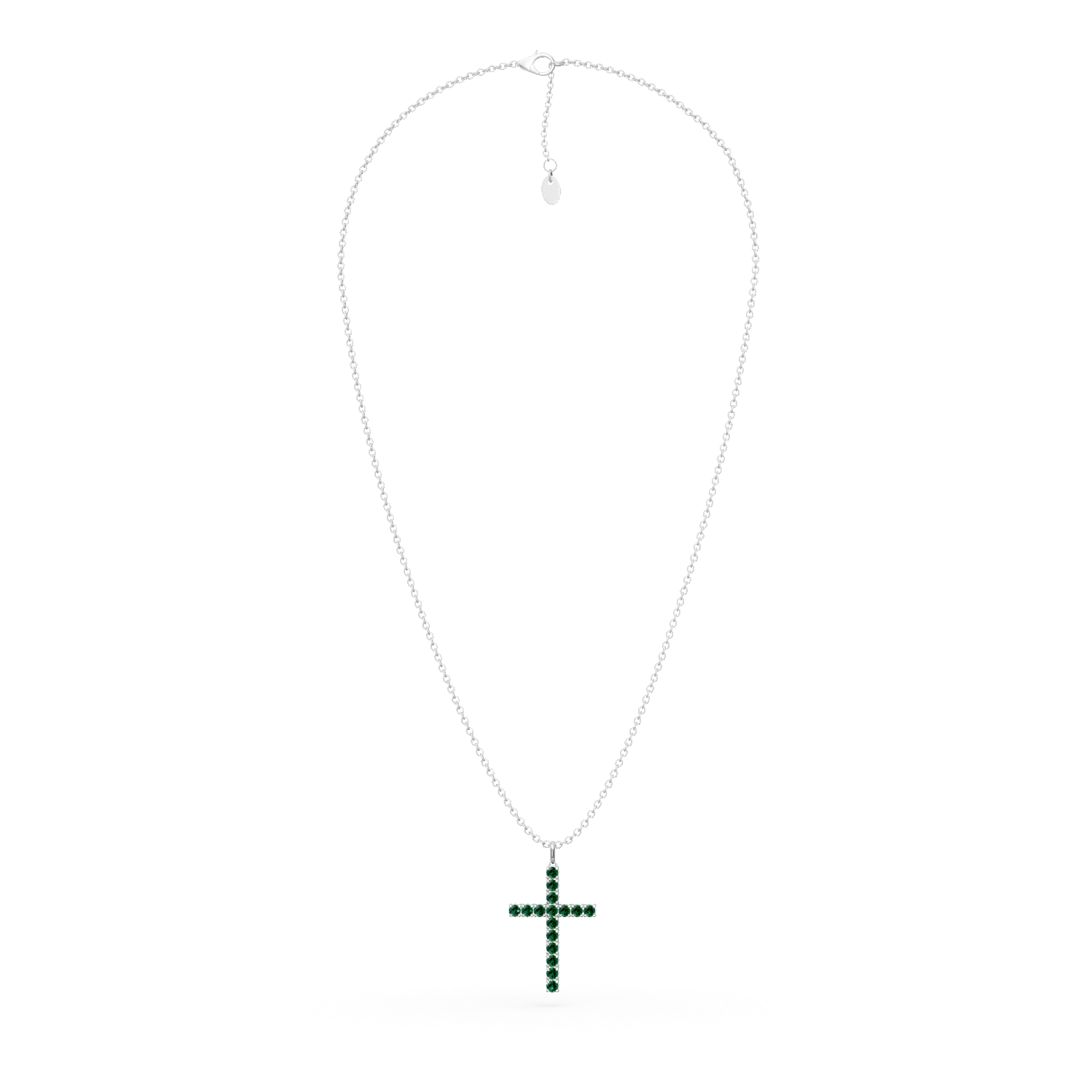 White gold cross pendant necklace with 1.1ct emeralds