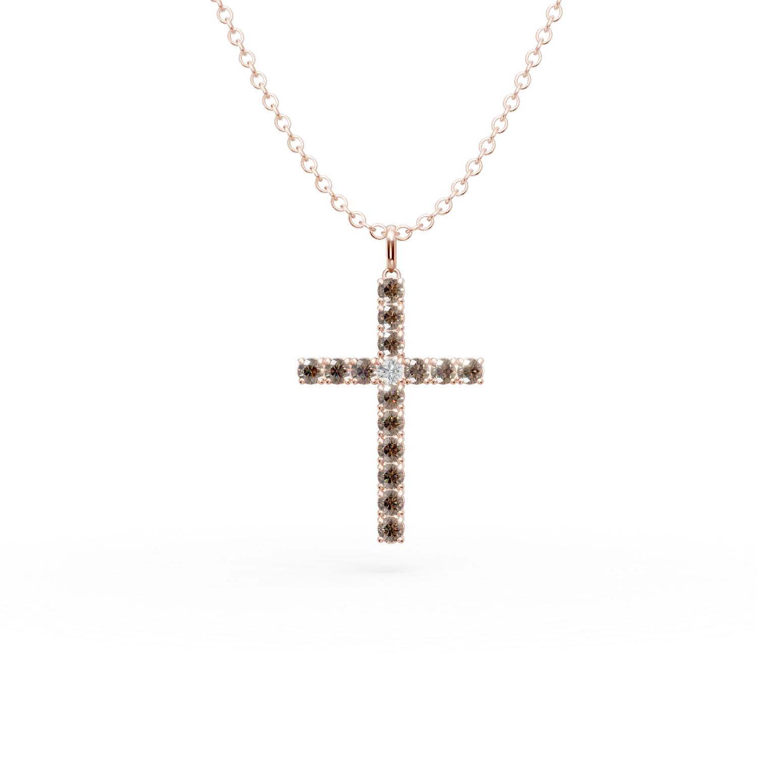 Rózsaarany kereszt medálos nyaklánc 1.2ct gyémánttal-195668