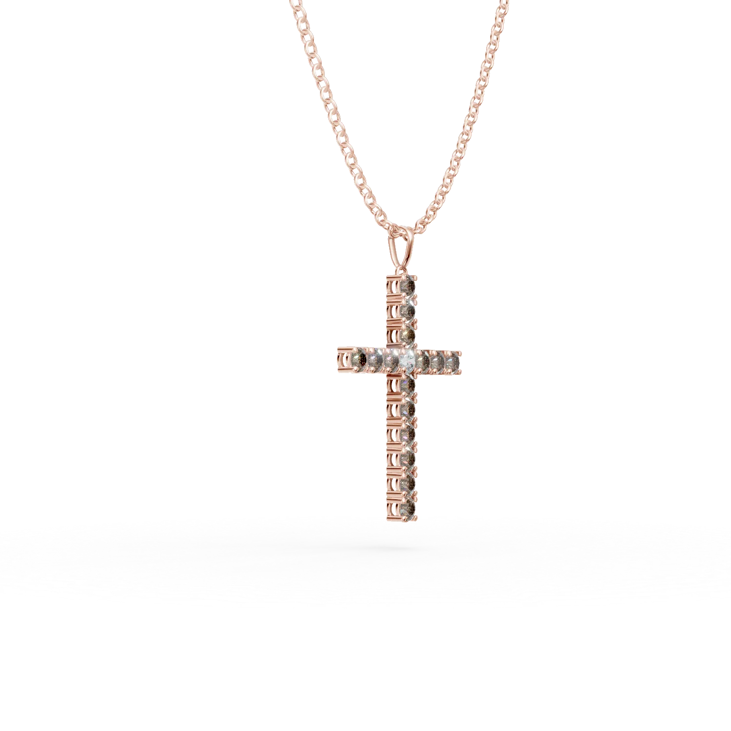 Rózsaarany kereszt medálos nyaklánc 1.2ct gyémánttal