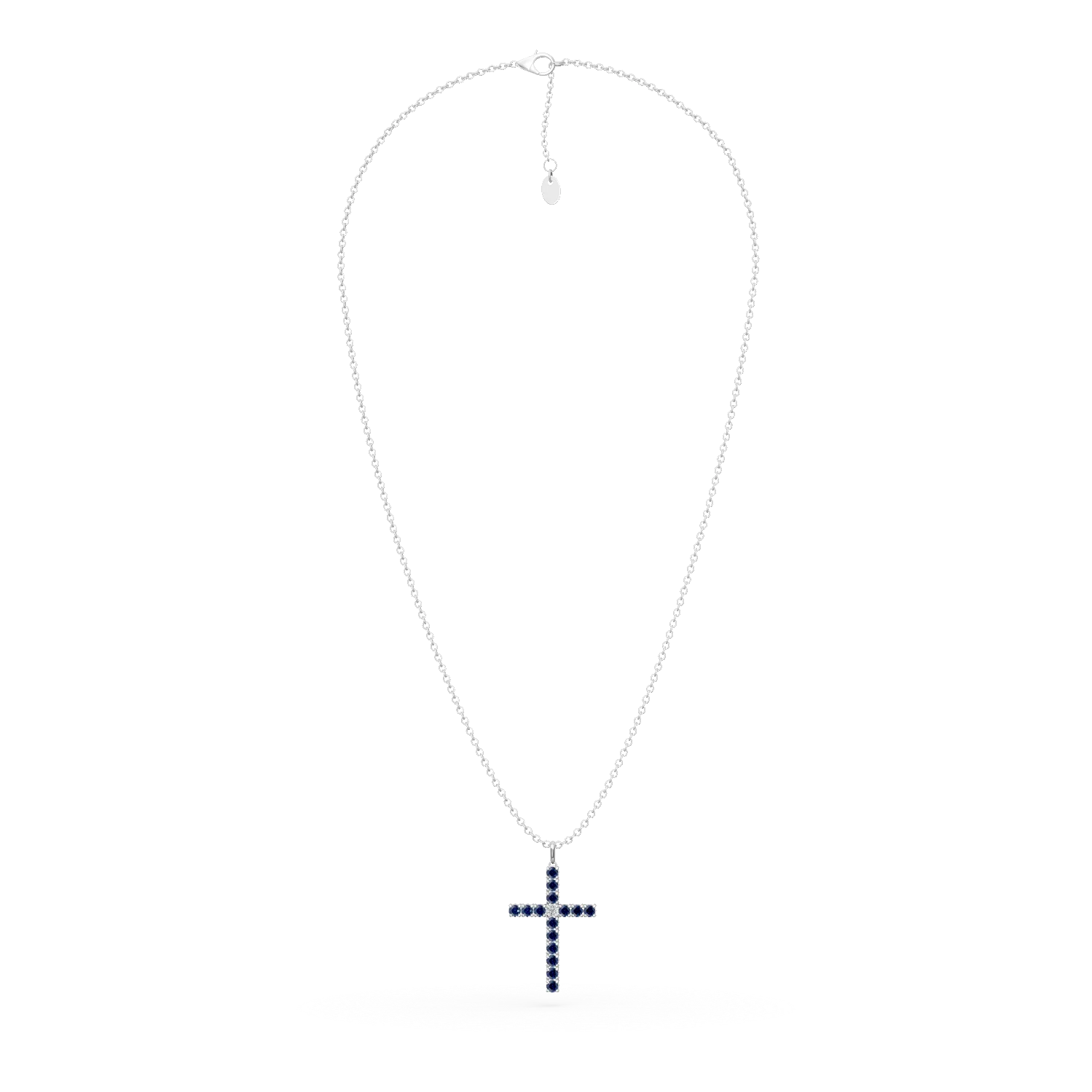 Fehérarany kereszt medálos nyaklánc 1.2ct zafírral és 0.07ct gyémánttal