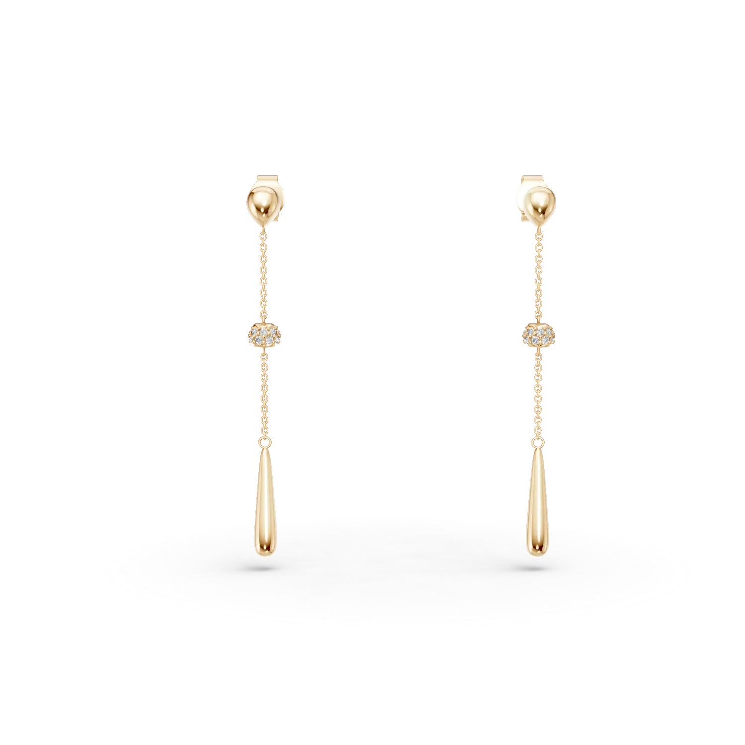 Cercei lungi din aur galben cu zirconii