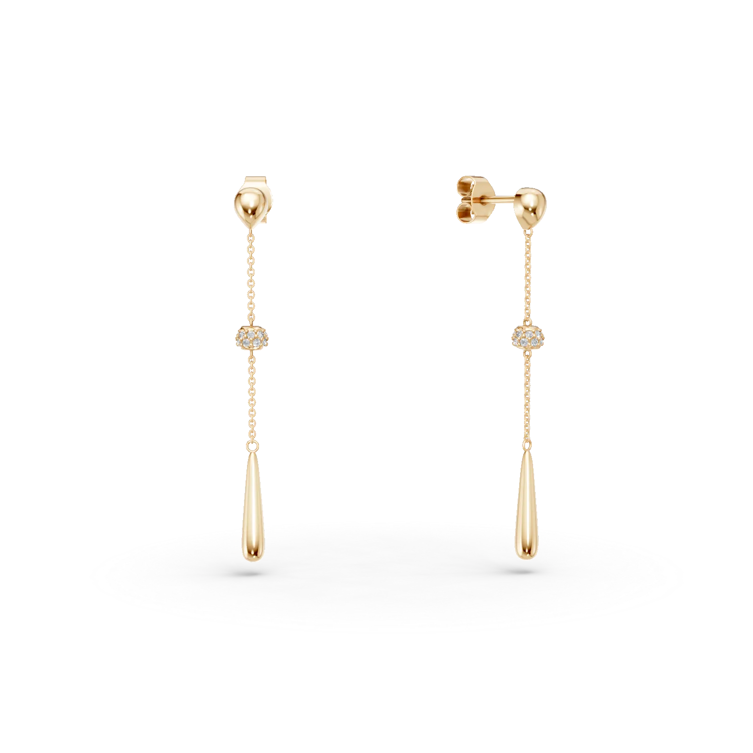 Cercei lungi din aur galben cu zirconii