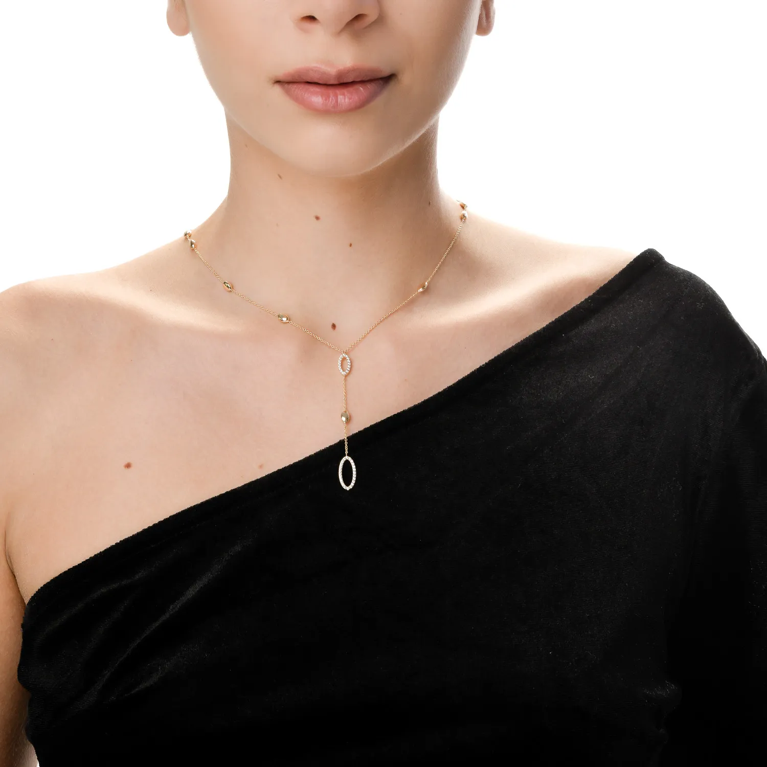 Yellow gold geometric pendant necklace with zirconia