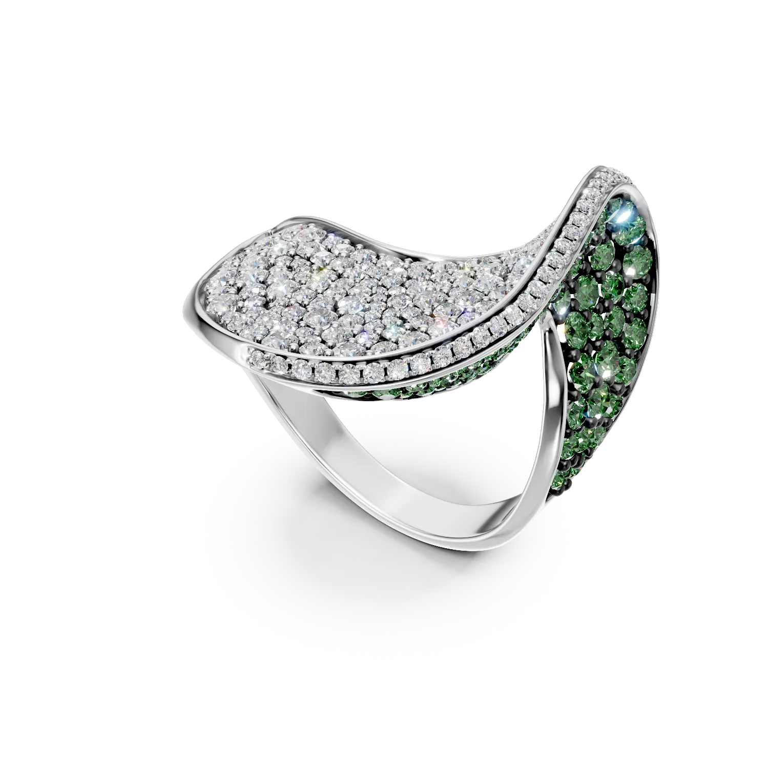 White gold ring with 1.57ct diamonds and 1.32ct tsavorites