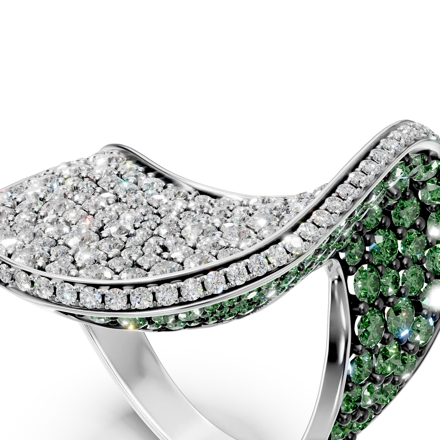 White gold ring with 1.57ct diamonds and 1.32ct tsavorites