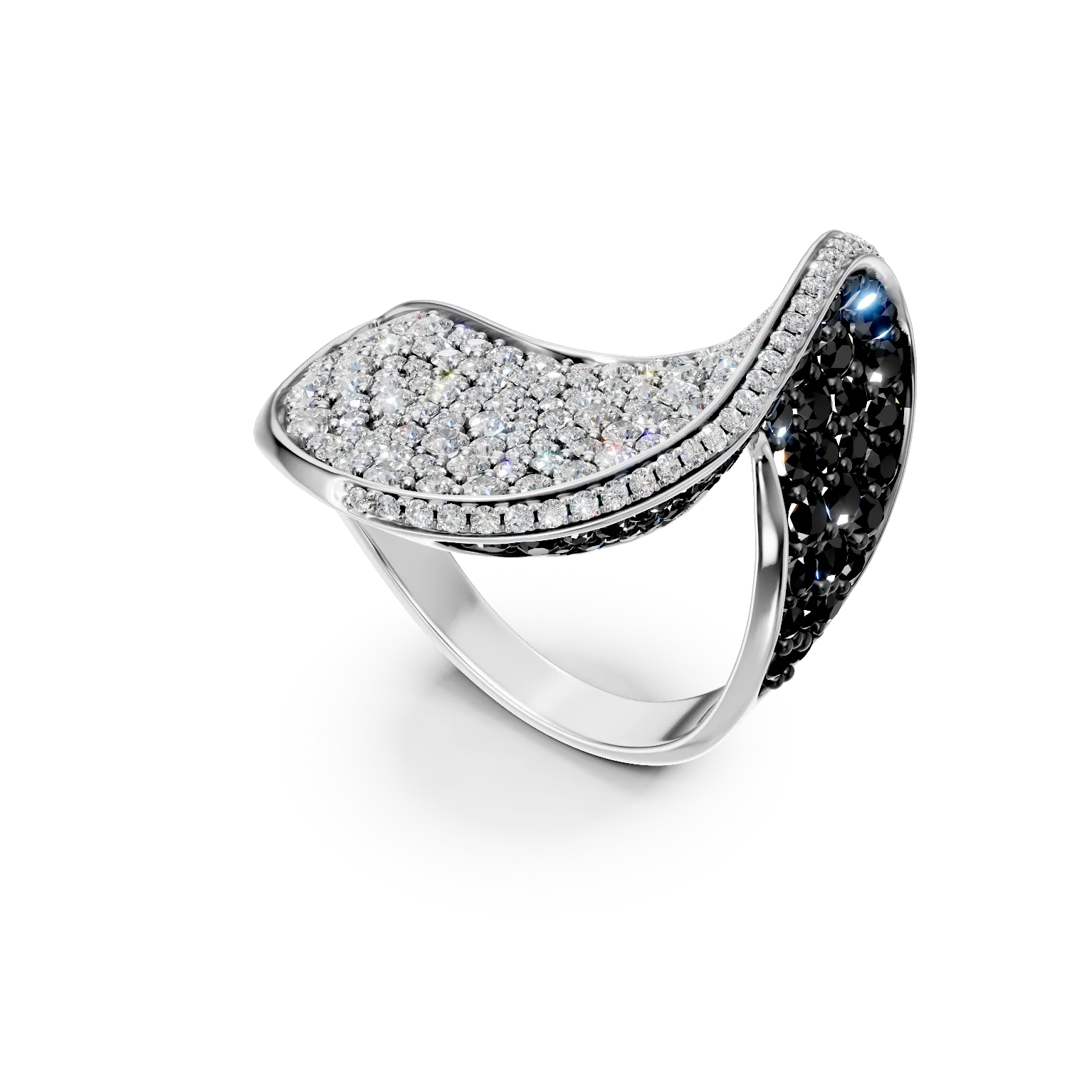 Fehérarany gyűrű 2.9ct fekete és átlátszó gyémántokkal