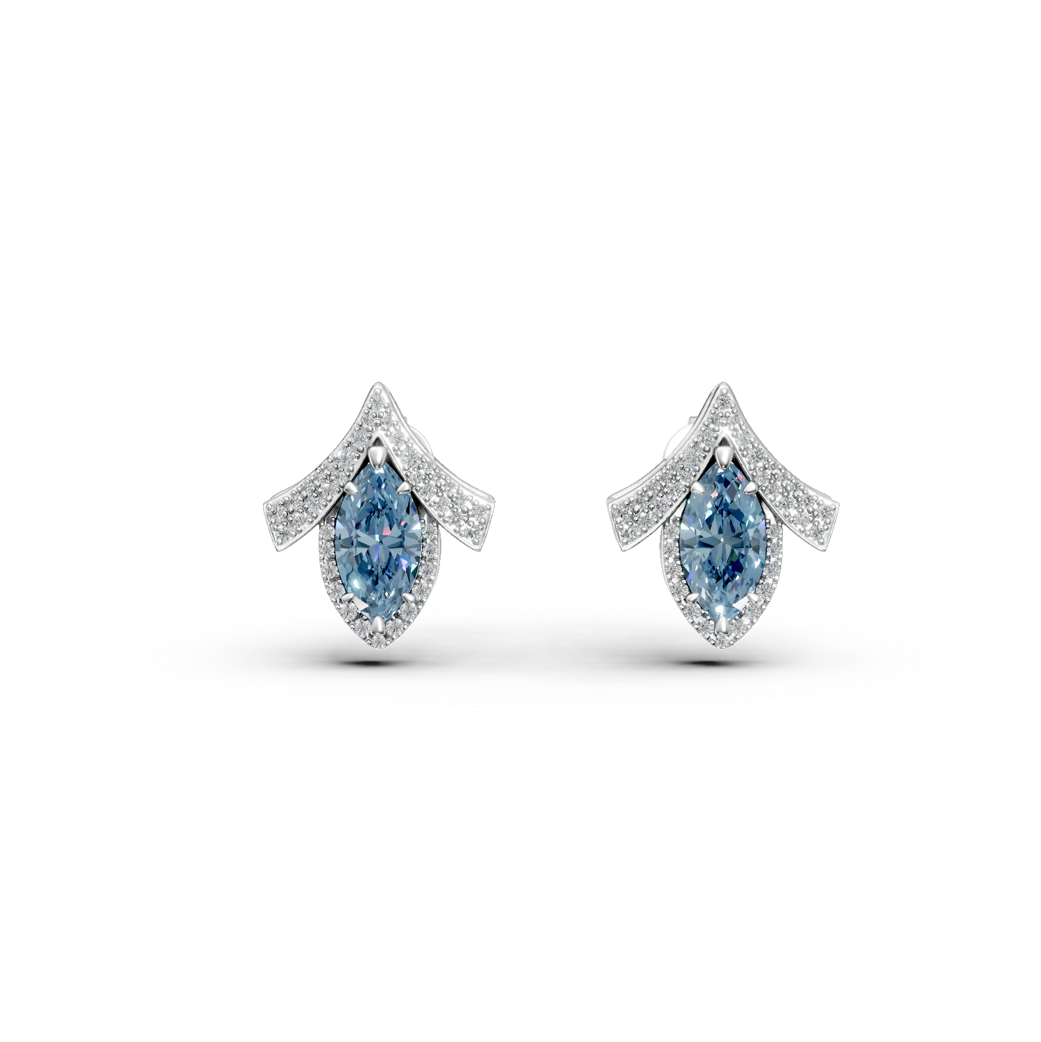 White gold geometric earrings with 2.5ct lab-grown blue and clear diamonds-195889