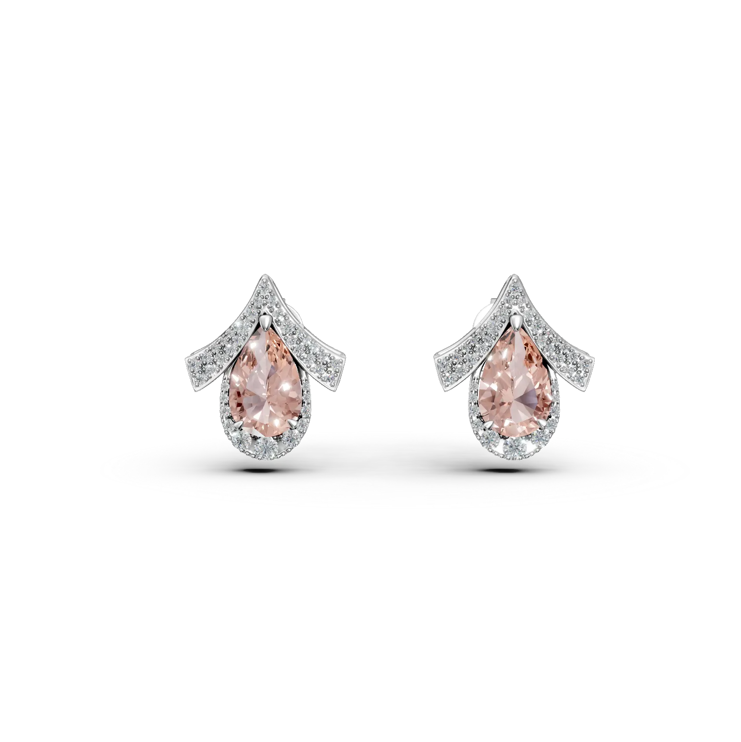White gold geometric earrings with 3.6ct lab-grown pink and clear diamonds-195891