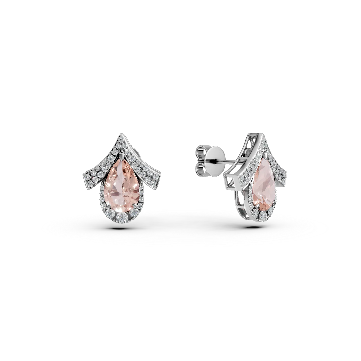 White gold geometric earrings with 3.6ct lab-grown pink and clear diamonds