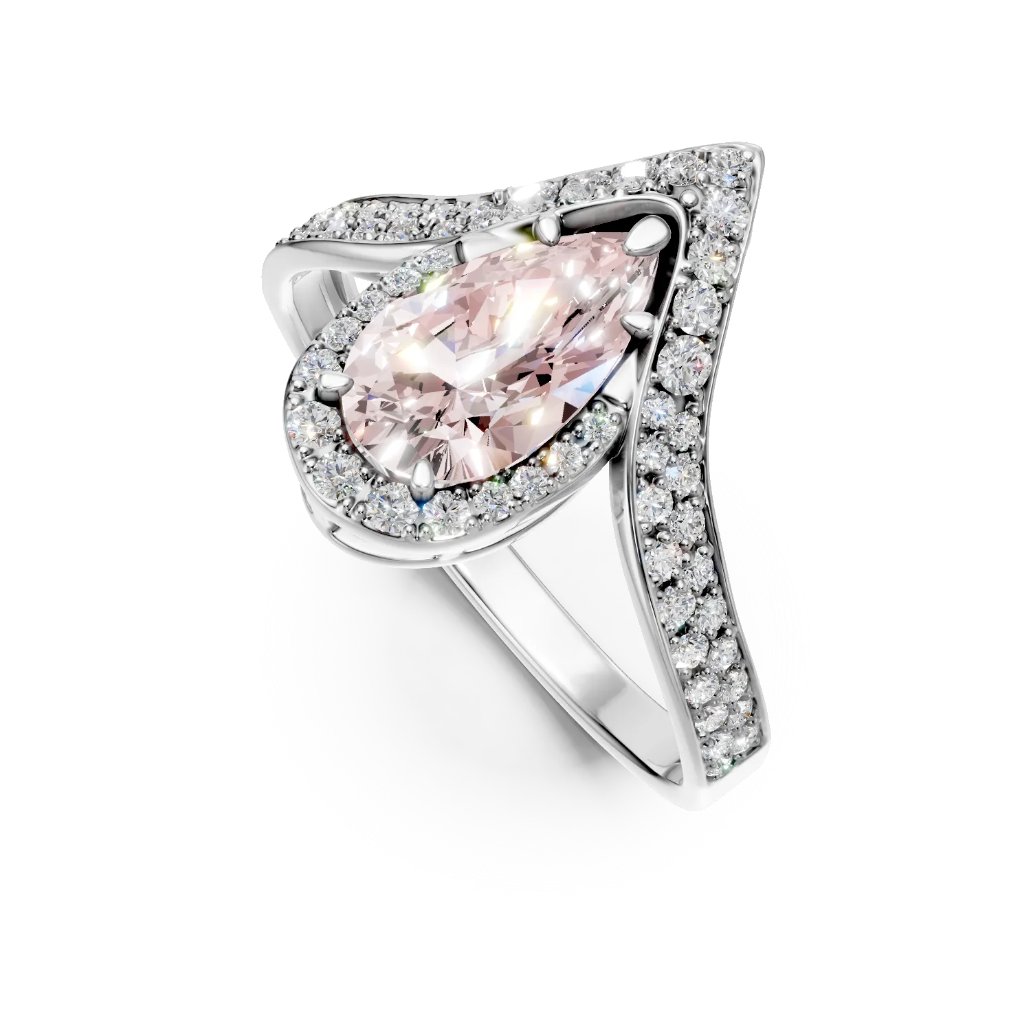 White gold geometric ring with 2.8ct lab-grown pink and clear diamonds