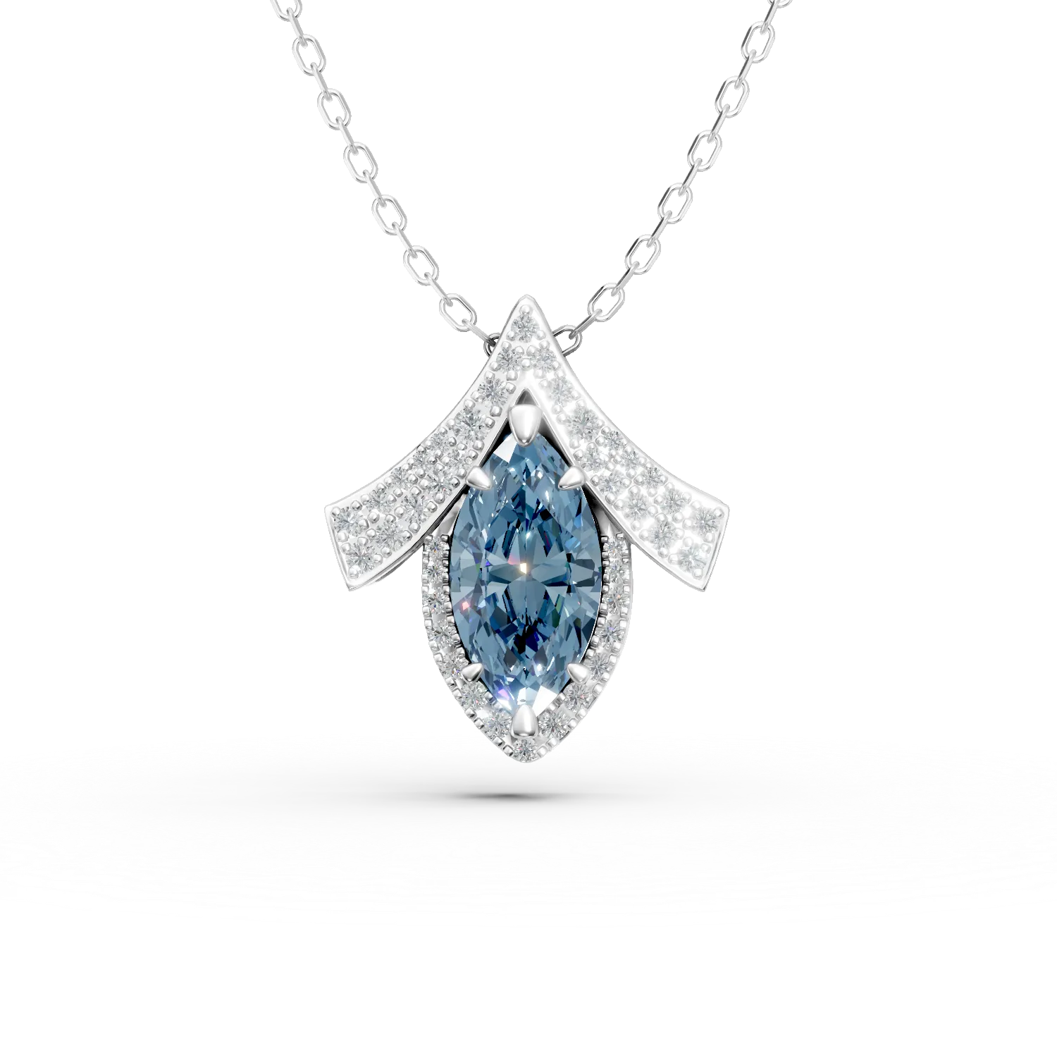 White gold geometric pendant necklace with 2.4ct lab-grown blue and clear diamonds-195895