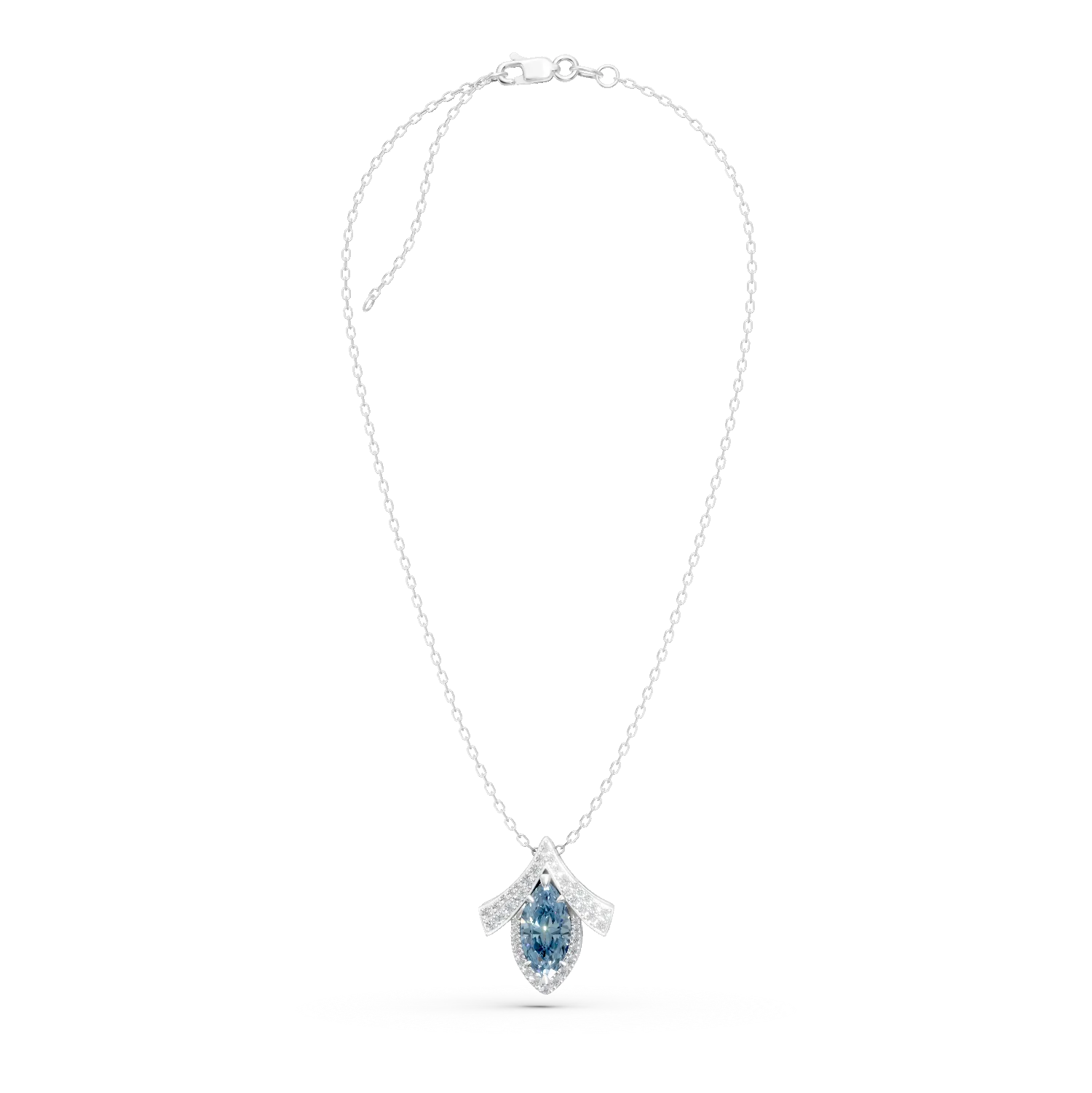 White gold geometric pendant necklace with 2.4ct lab-grown blue and clear diamonds